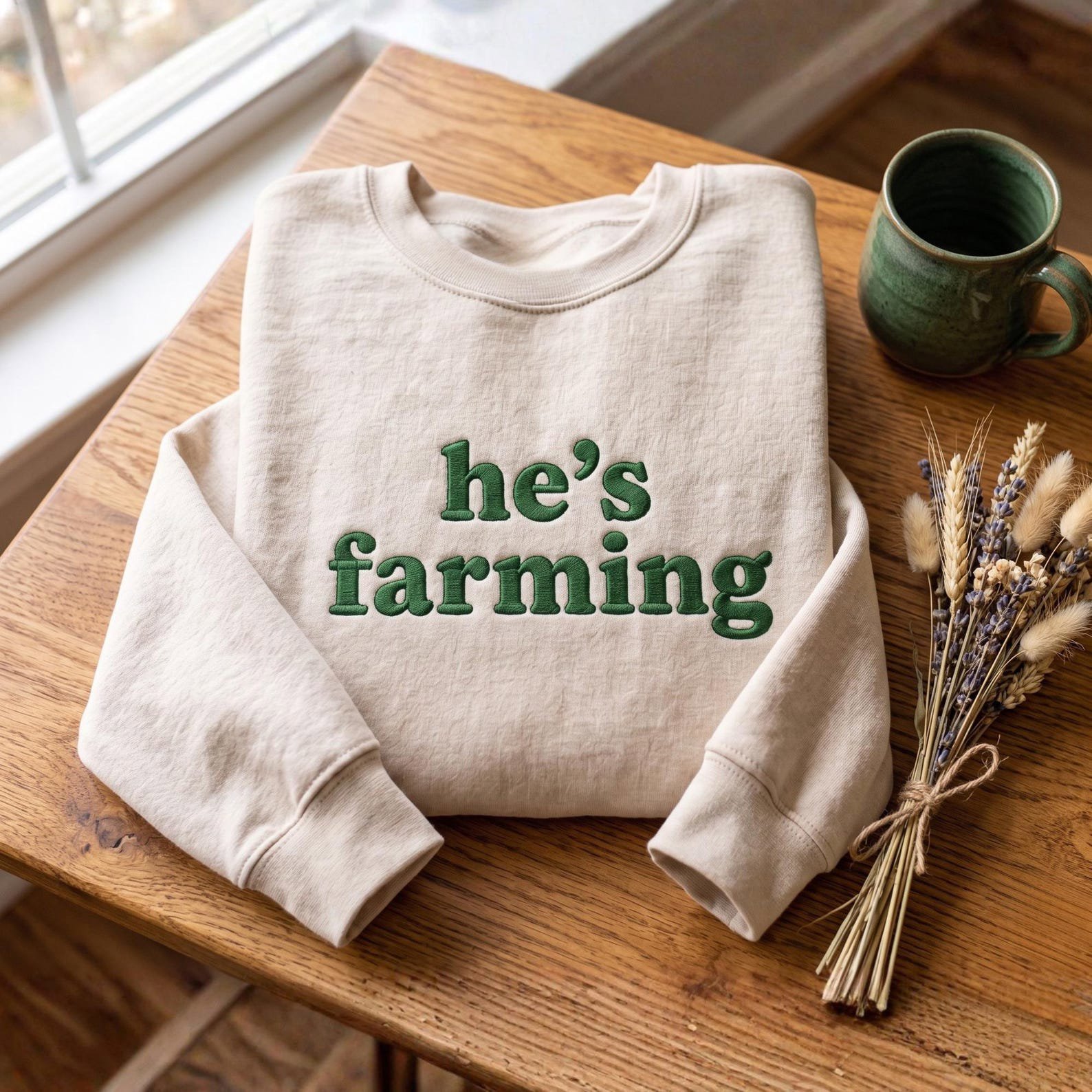 Embroidered He's Farming Sweatshirt, Farmer Wife Gift, Farm Apparel 1