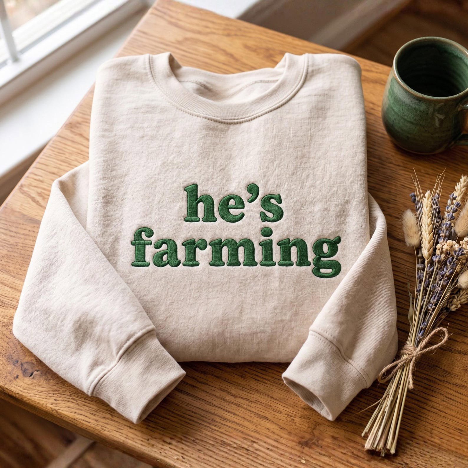 Embroidered He's Farming Sweatshirt, Farmer Wife Gift, Farm Apparel 3