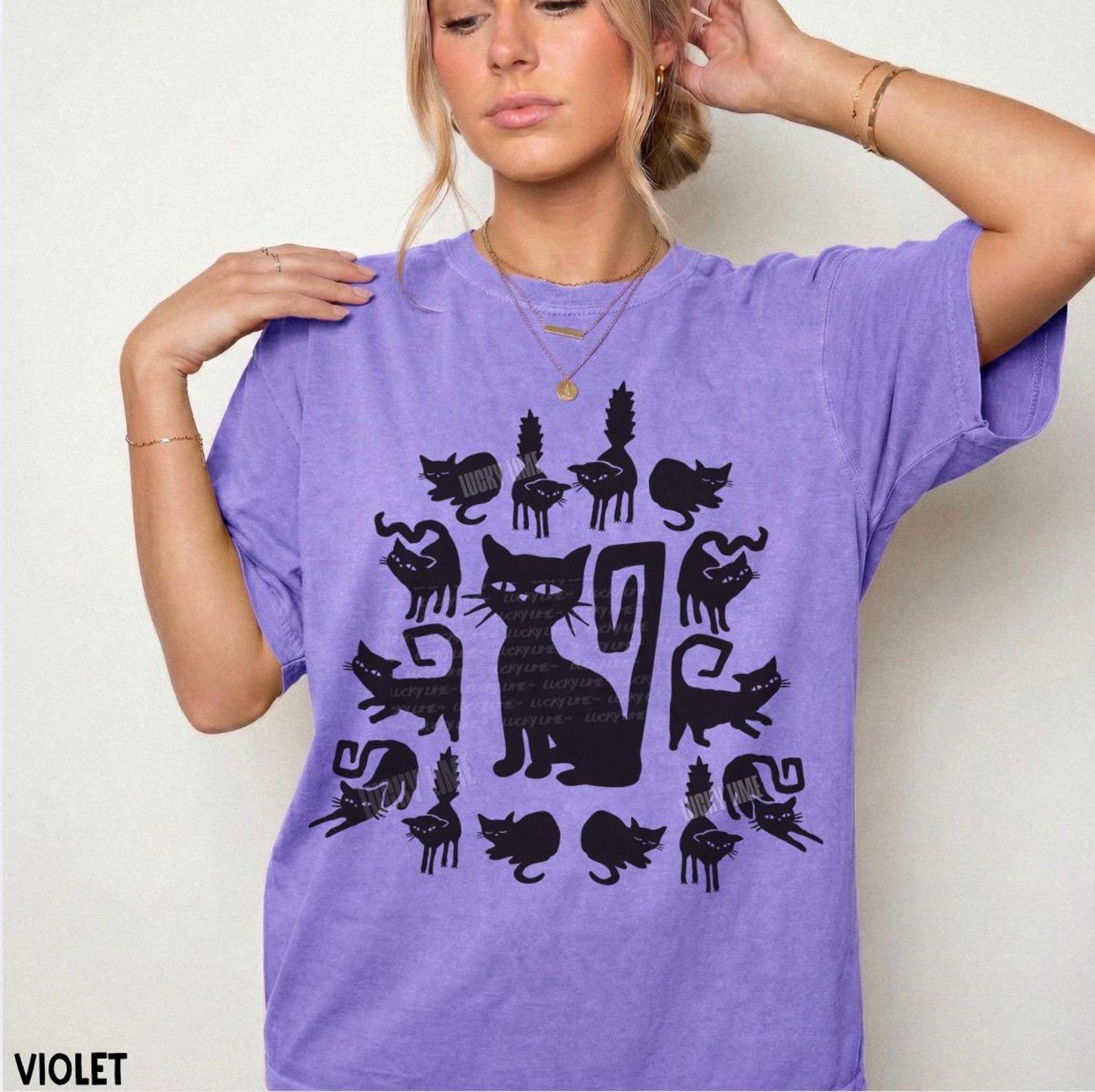 Black Cat Halloween Shirt, Black Cats Shirt, Retro Halloween Tshirt, Cute Halloween Tee, Womens Halloween Shirt, Comfort Colors®, Fall Shirt 1