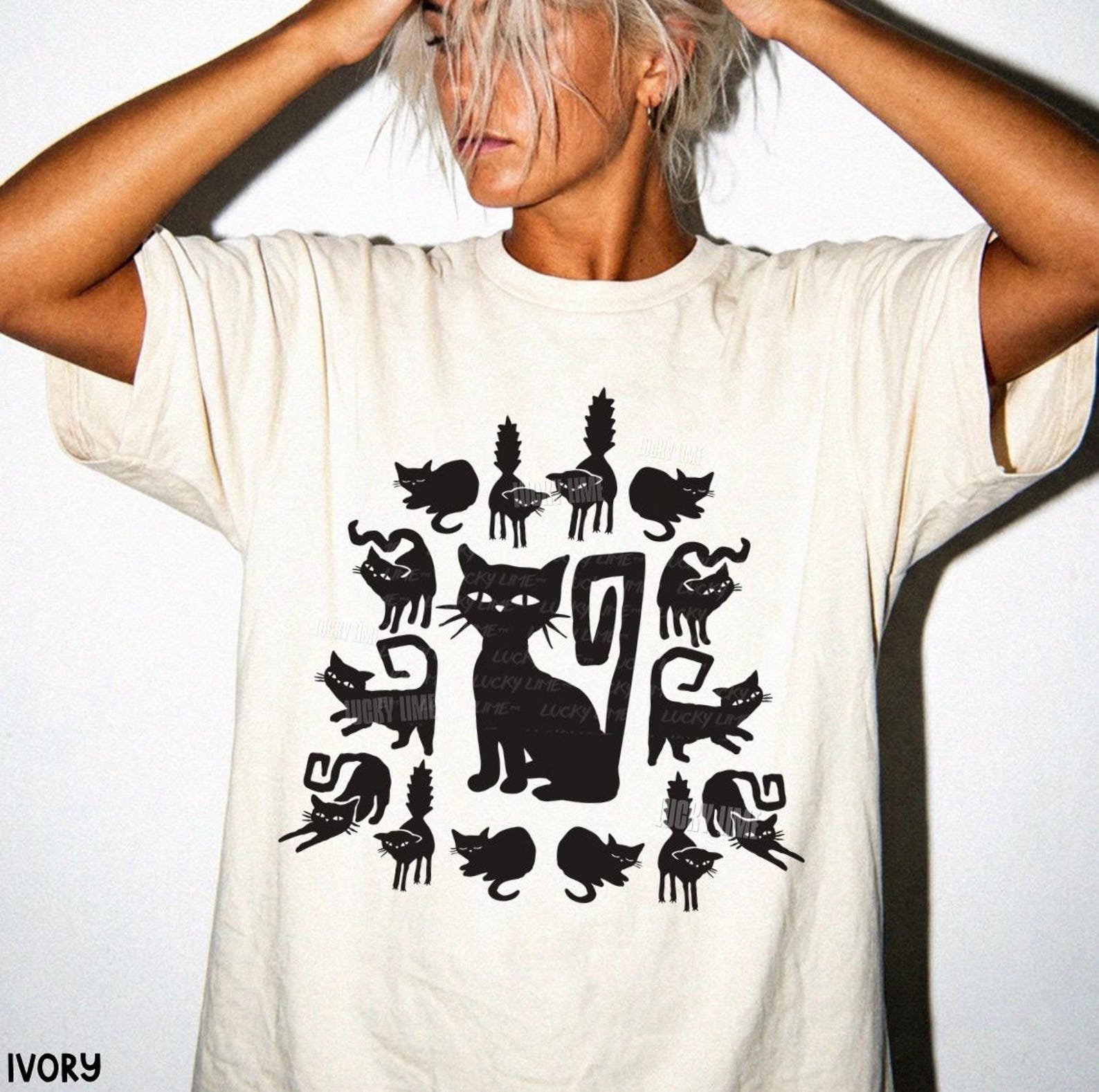 Black Cat Halloween Shirt, Black Cats Shirt, Retro Halloween Tshirt, Cute Halloween Tee, Womens Halloween Shirt, Comfort Colors®, Fall Shirt 3