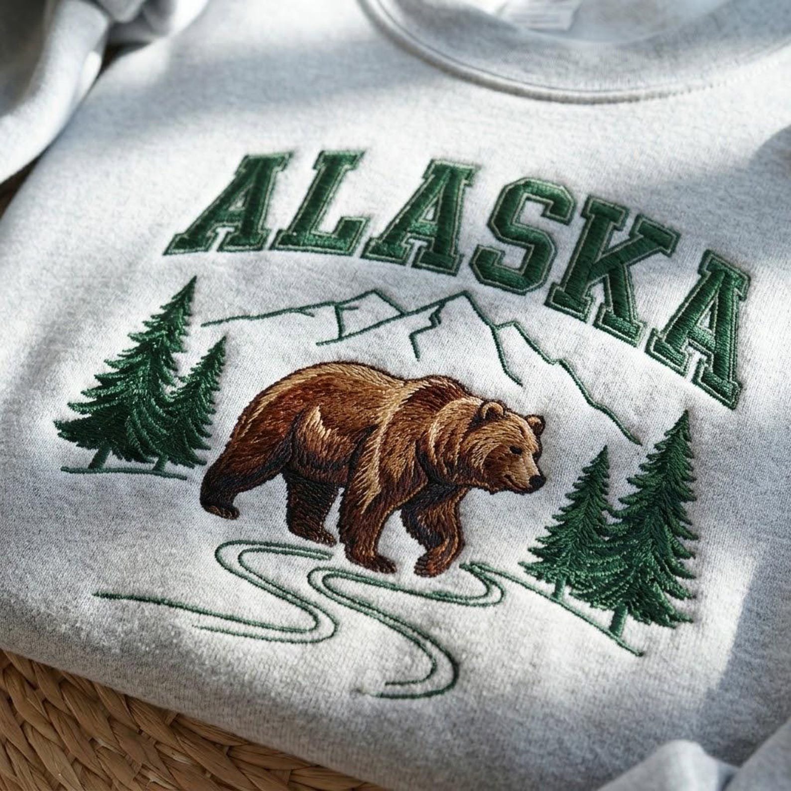 Alaska Embroidered Sweatshirt, Bear Sweatshirt, National Park Sweatshirt, Alaska Sweatshirt, Outdoor Shirt, Travel Shirt. 3
