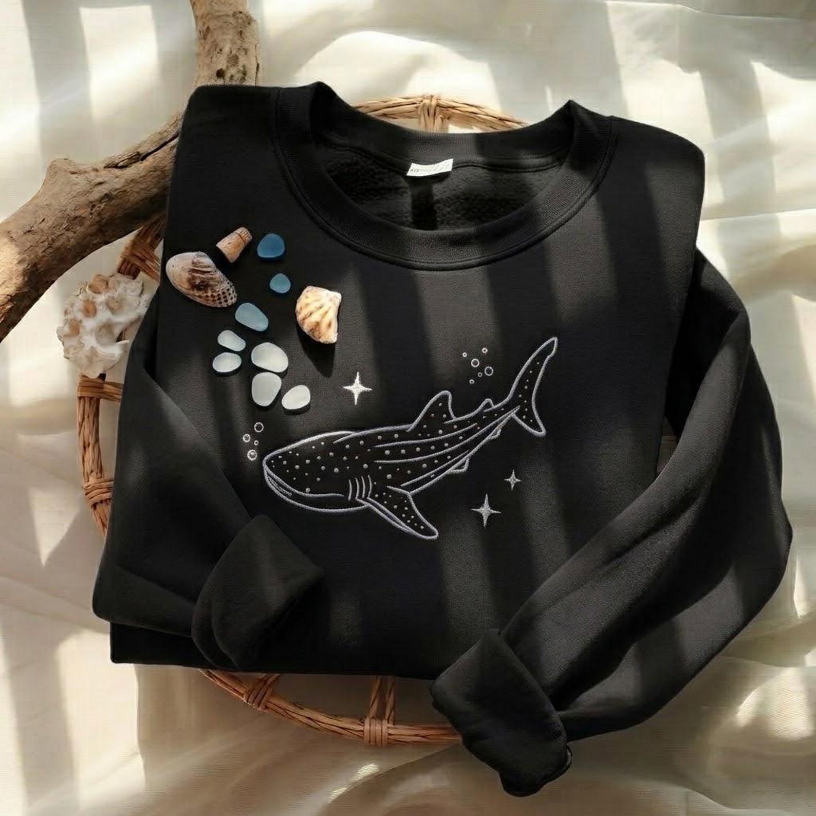 Embroidered Whale Shark Sweatshirt, Ocean Lover Sweatshirt, Sea Animals Sweatshirt, Sea Life Sweatshirt 6