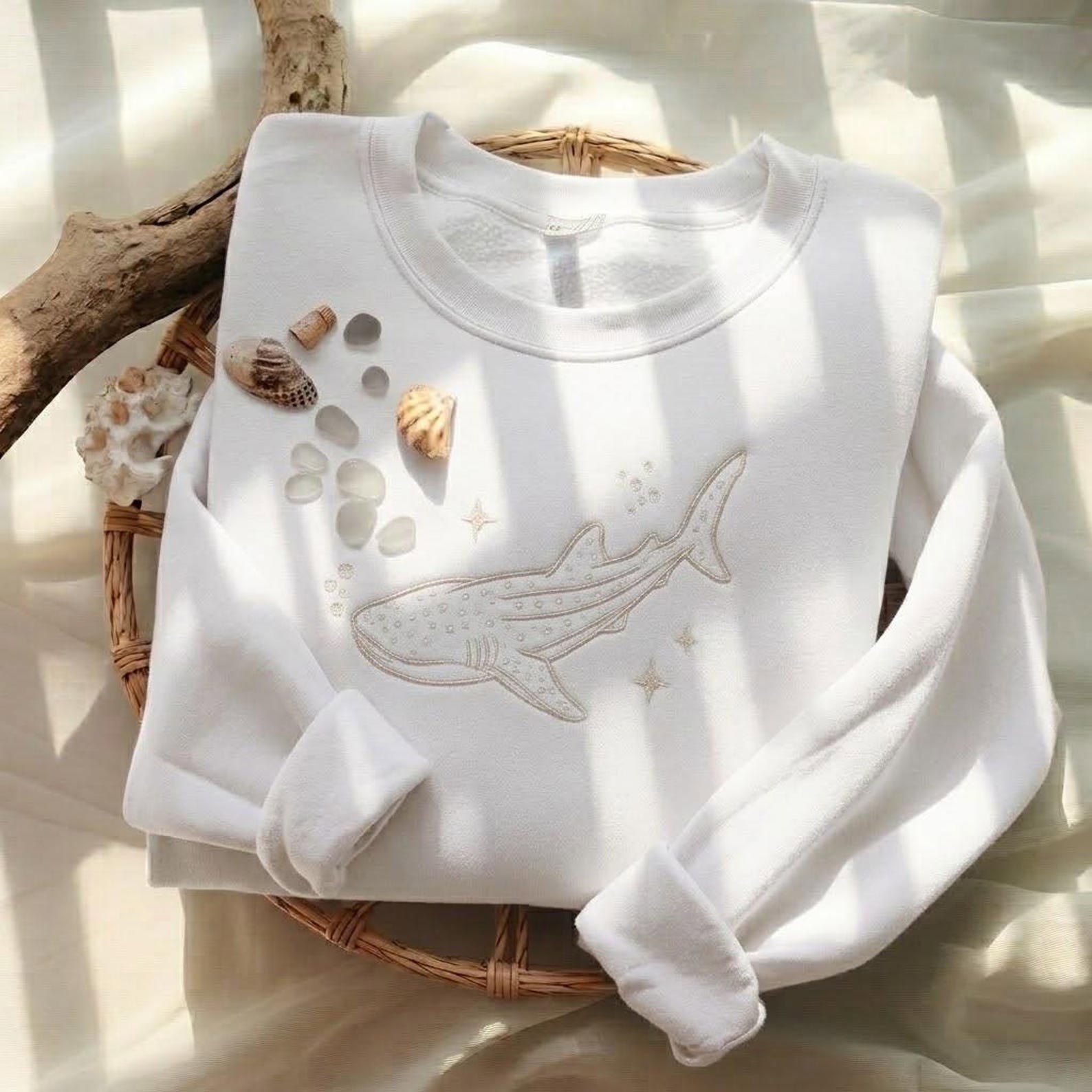 Embroidered Whale Shark Sweatshirt, Ocean Lover Sweatshirt, Sea Animals Sweatshirt, Sea Life Sweatshirt 8