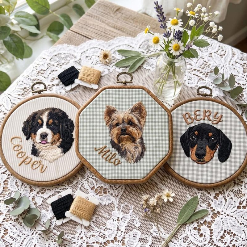 Custom Pet Face Embroidered Hoop, Pet Portrait Embroidered Wall Art, Custom Pet Decor, Pet Lover Memorial Gift