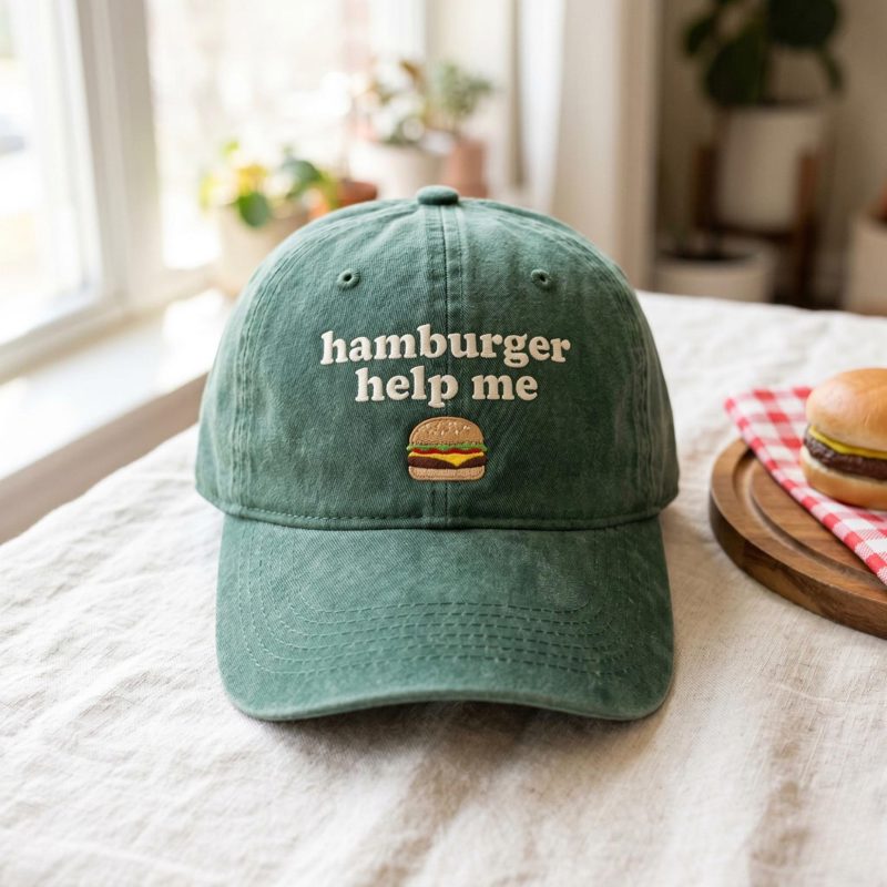 Embroidered Hamburger Help Me Hat, Funny Retro Hat, Father’s Day Gift, Vintage Cap