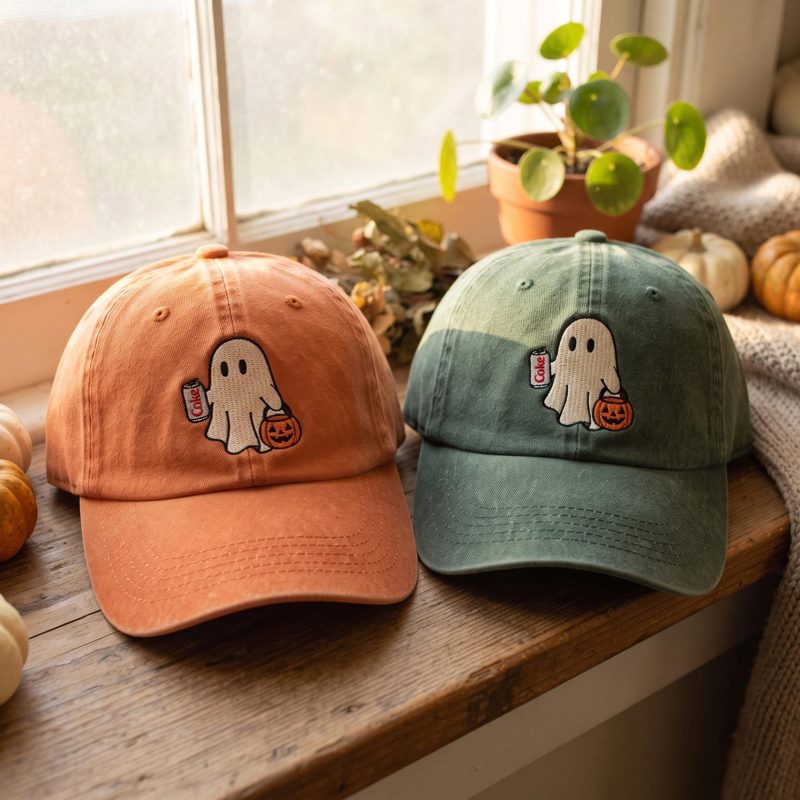Embroidered Halloween Ghost Washed Hat, Coke Halloween, Ghost Pumpkin Hat, Halloween Baseball Cap, Trick or Treat Gift