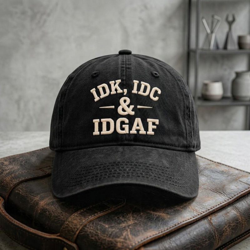 Funny IDK IDC IDGAF Washed Hat, Embroidered Sarcastic Dad Cap, Unbothered Attitude Baseball Hat, Funny Quote Gift
