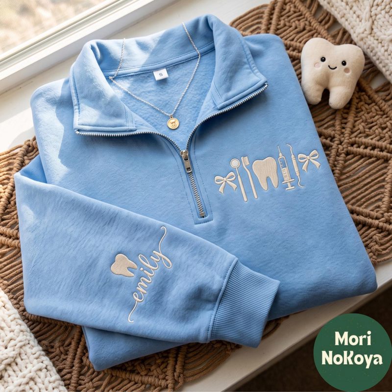 Custom Embroidered Dental Assistant Quarter Zip Sweatshirt, Personalized Dentist Gift