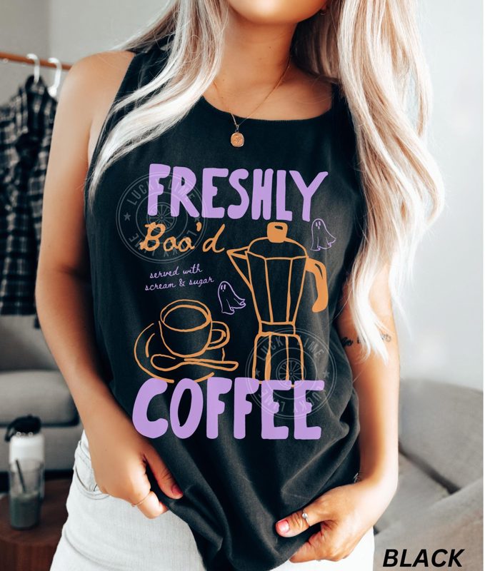 Comfort Colors® Halloween Tank Top, Freshly Boo’d Coffee Shirt, Cute Ghost Shirt, Skeleton Halloween, Coffee Lover Gift, Spooky Season Tank
