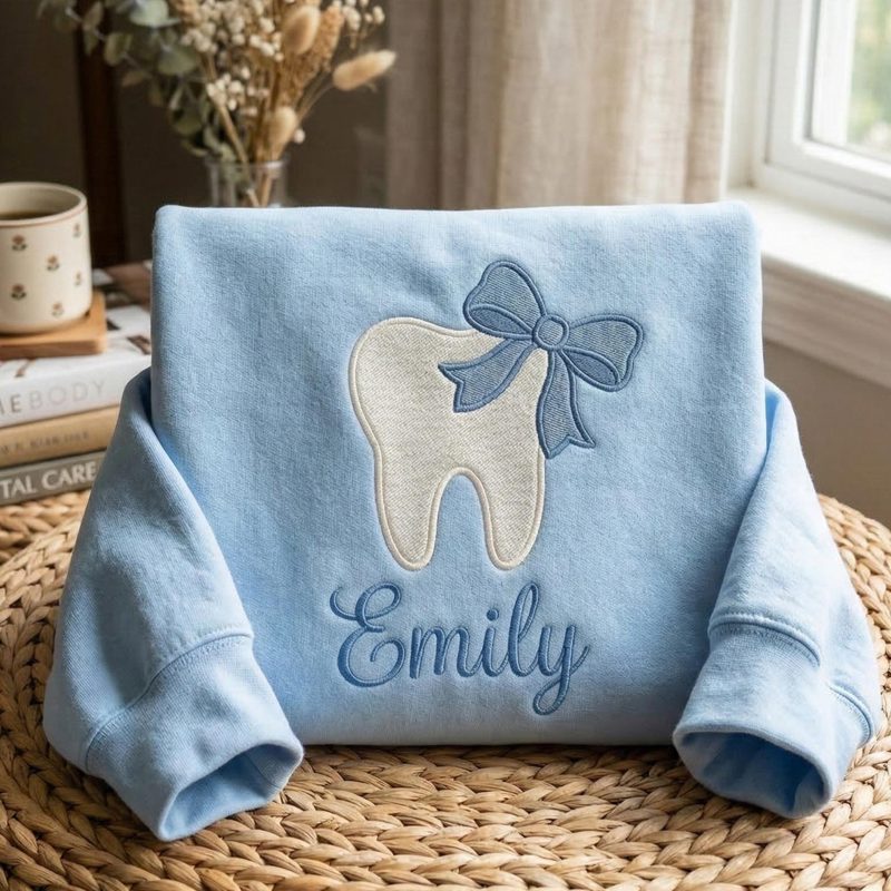 Embroidered Custom Floral Tooth Sweatshirt, Dental Hygienist, Assistant Shirt