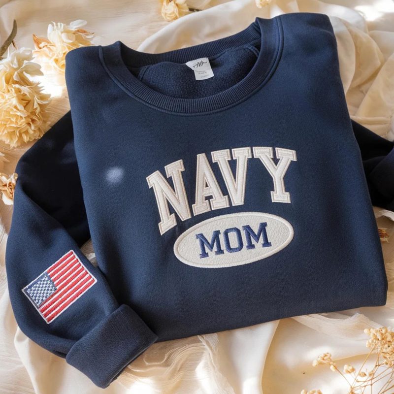 Embroidered Navy Mom Sweatshirt, Military Family Gift, Graduation Tee, Cozy Outfit