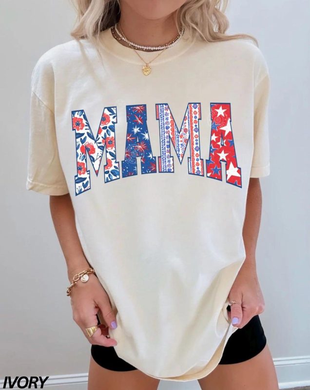 Mama 4th of July Shirt, Patriotic Mama Shirt, American Mama T-Shirt, Retro 4th of July Tee, Womens Fourth of July Shirt, Summer Graphic Tee