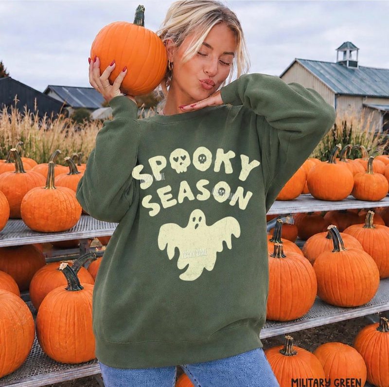Spooky Season Sweatshirt, Ghost Halloween Sweatshirt, Womens Halloween Crewneck Cute Fall Sweater, Halloween Gifts, Spooky Season Shirt