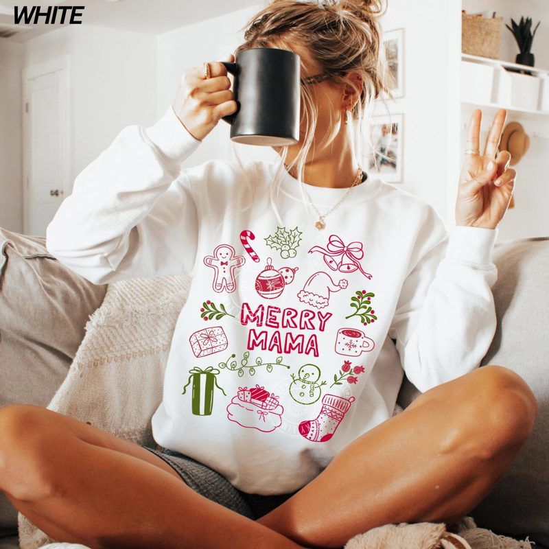 Merry Mama Sweatshirt, Mama Claus Sweatshirt, Christmas Doodles Sweater, Cute Christmas Shirt, Christmas Gift for Mom, Festive Sweatshirt