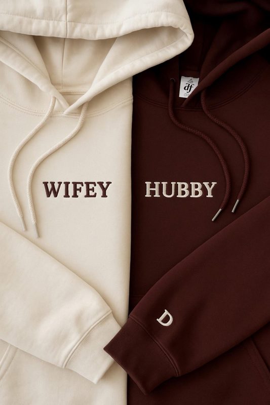 Custom Embroidered Wifey & Hubby Sweatshirt: Bridal Shower Gift