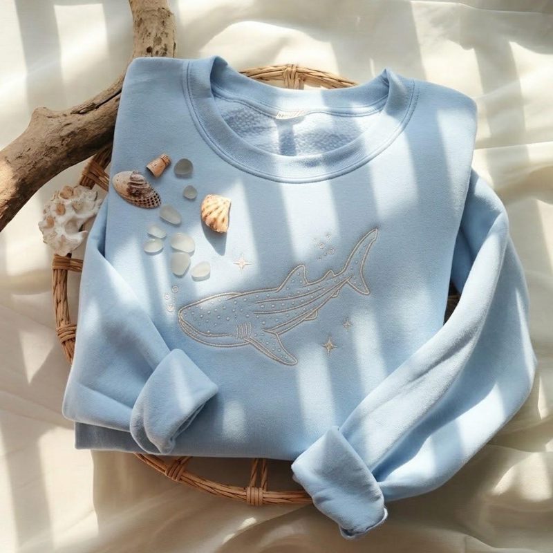 Embroidered Whale Shark Sweatshirt, Ocean Lover Sweatshirt, Sea Animals Sweatshirt, Sea Life Sweatshirt