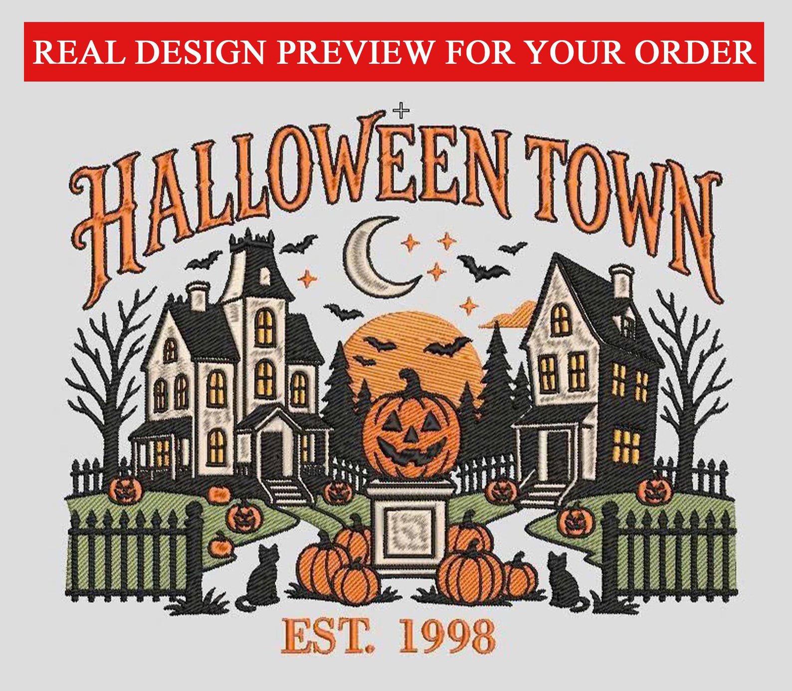HalloweenTown Embroidered Gingham Mock neck Sweatshirt, Spooky Village Shirt, Haunted House Pumpkin Shirt, Retro Fall Halloween Gift 5