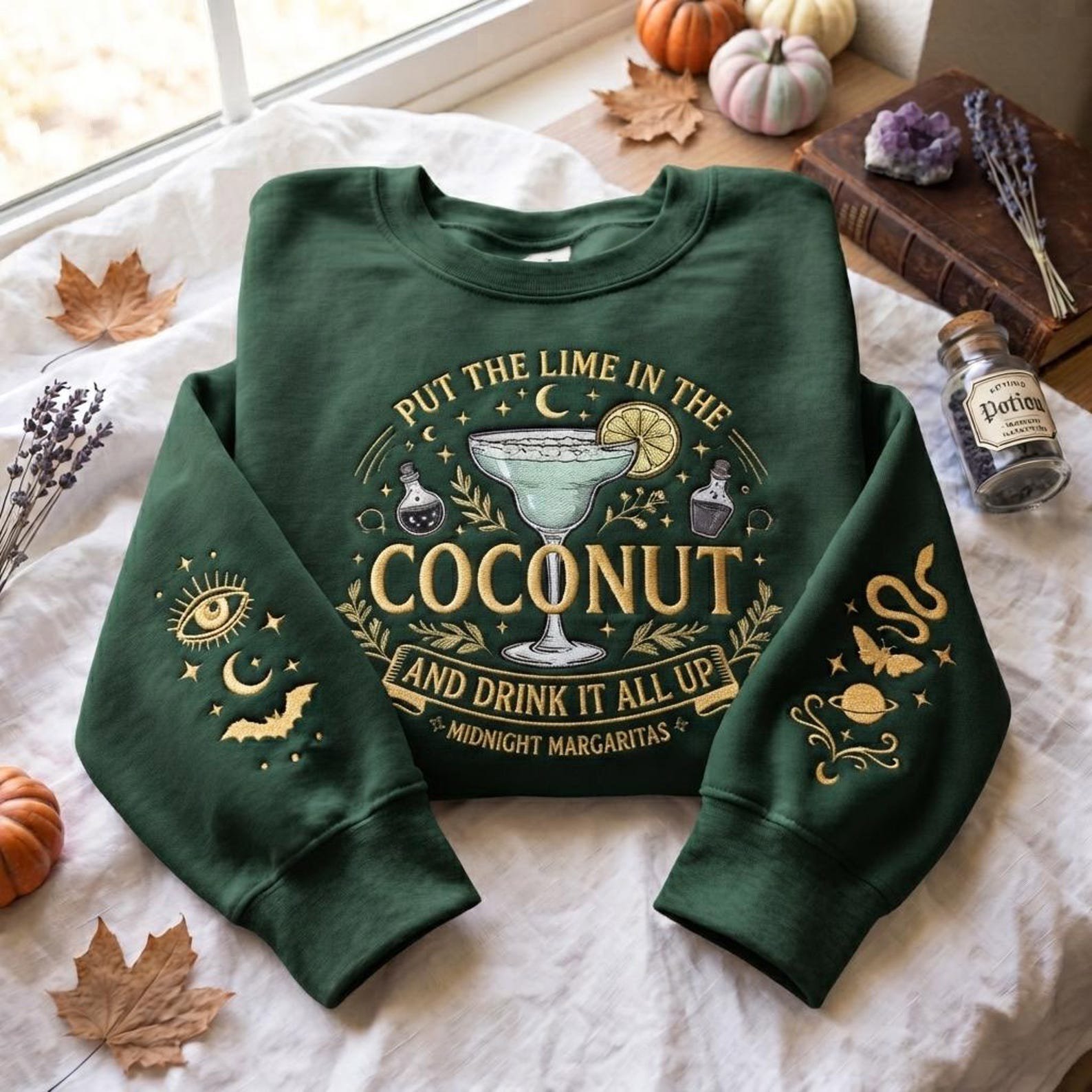 Embroidered Midnight Margaritas Sweatshirt, Spooky Season Witchy Movie Shirt, Put The Lime In The Coconut Retro Halloween Shirt 3