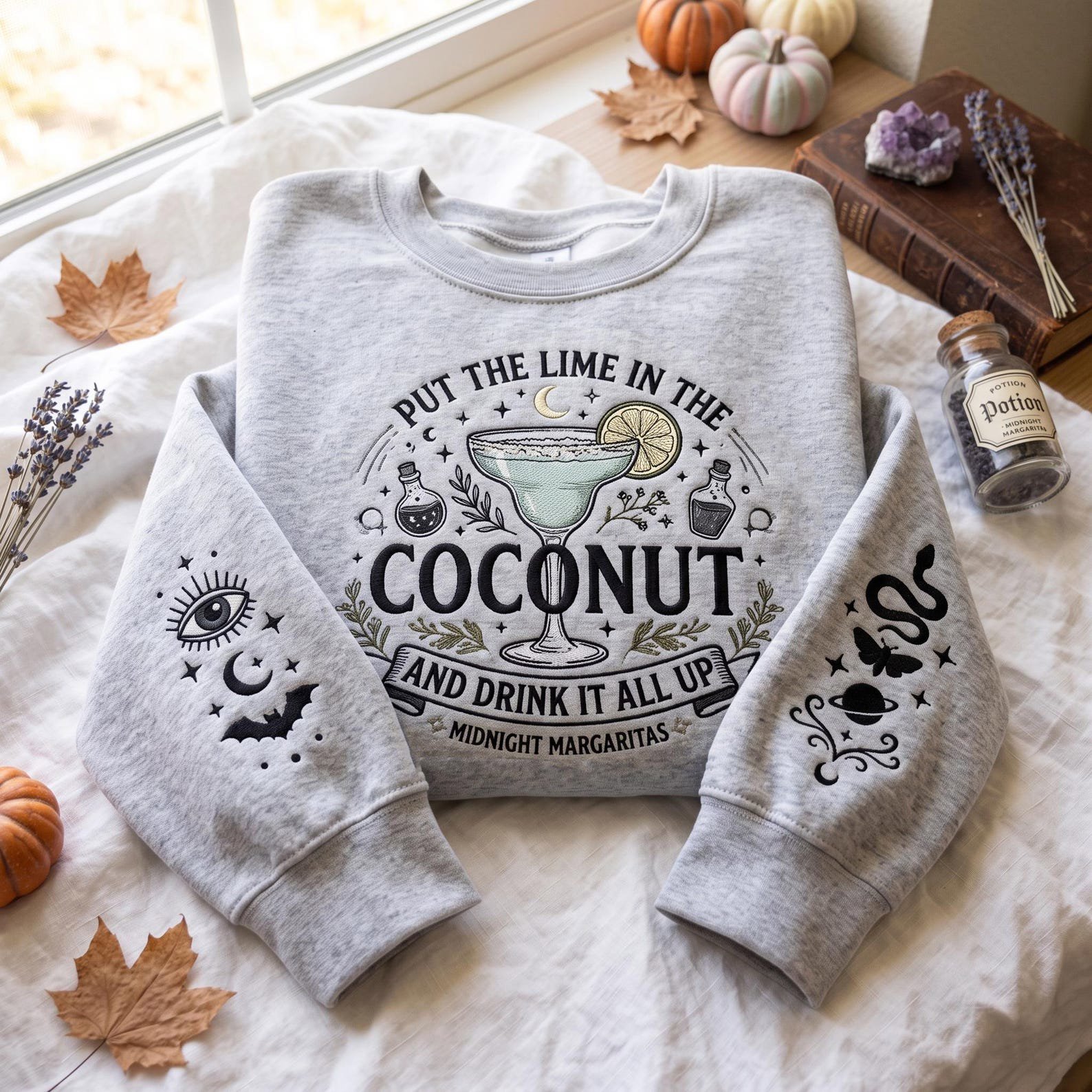 Embroidered Midnight Margaritas Sweatshirt, Spooky Season Witchy Movie Shirt, Put The Lime In The Coconut Retro Halloween Shirt 2