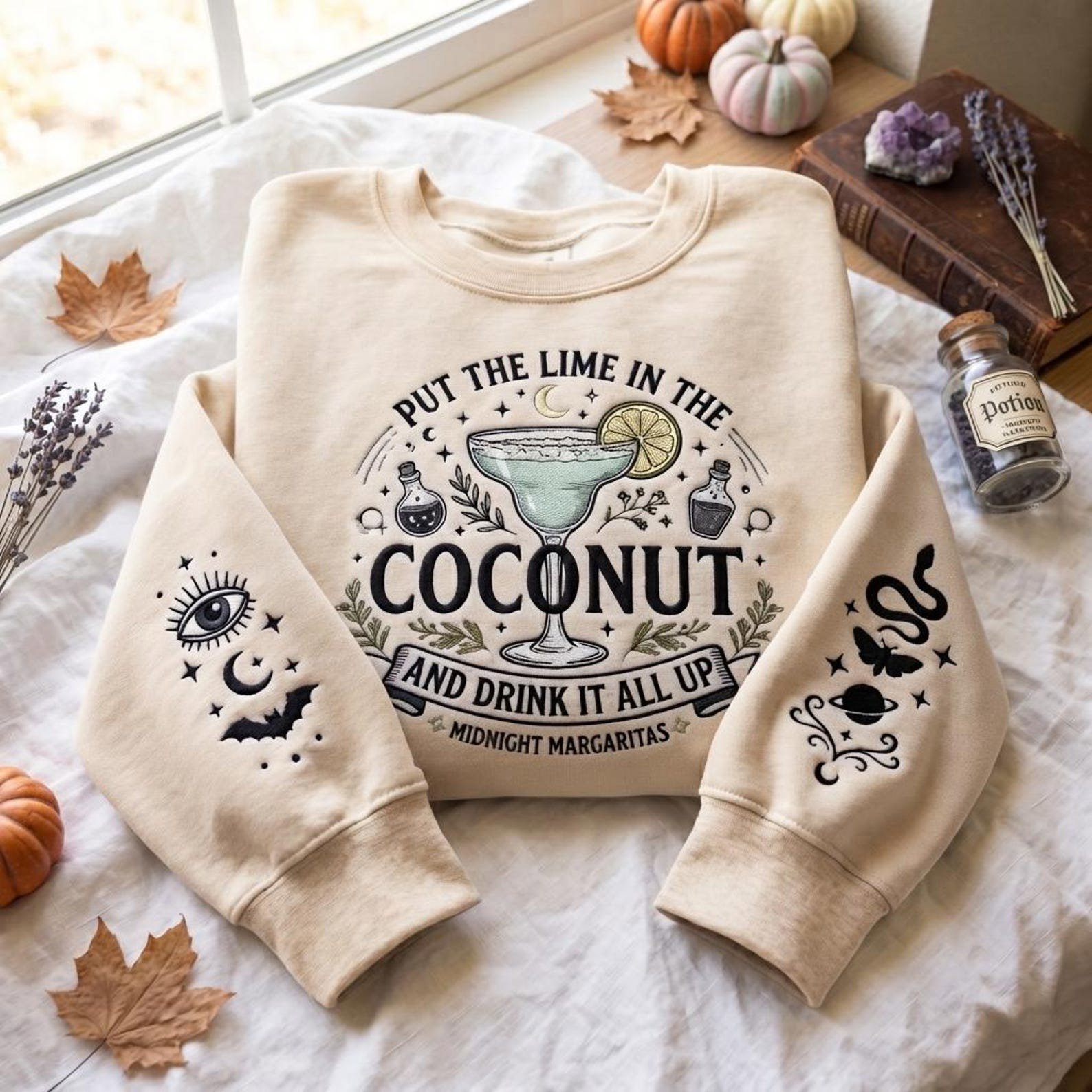 Embroidered Midnight Margaritas Sweatshirt, Spooky Season Witchy Movie Shirt, Put The Lime In The Coconut Retro Halloween Shirt 4