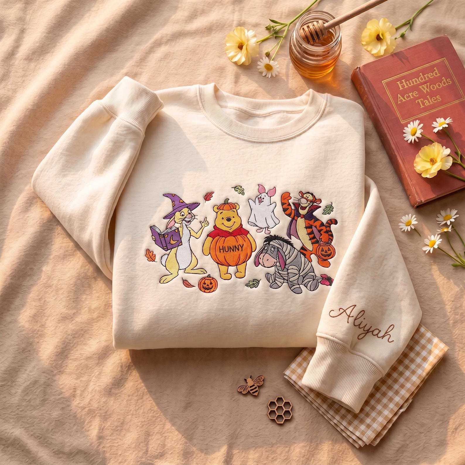 Embroidered Halloween Winnie The Pooh and Friends Sweatshirt, Cute Storybook Bear Pumpkin Shirt, Fall Autumn Shirt, Spooky Friends Gift 2