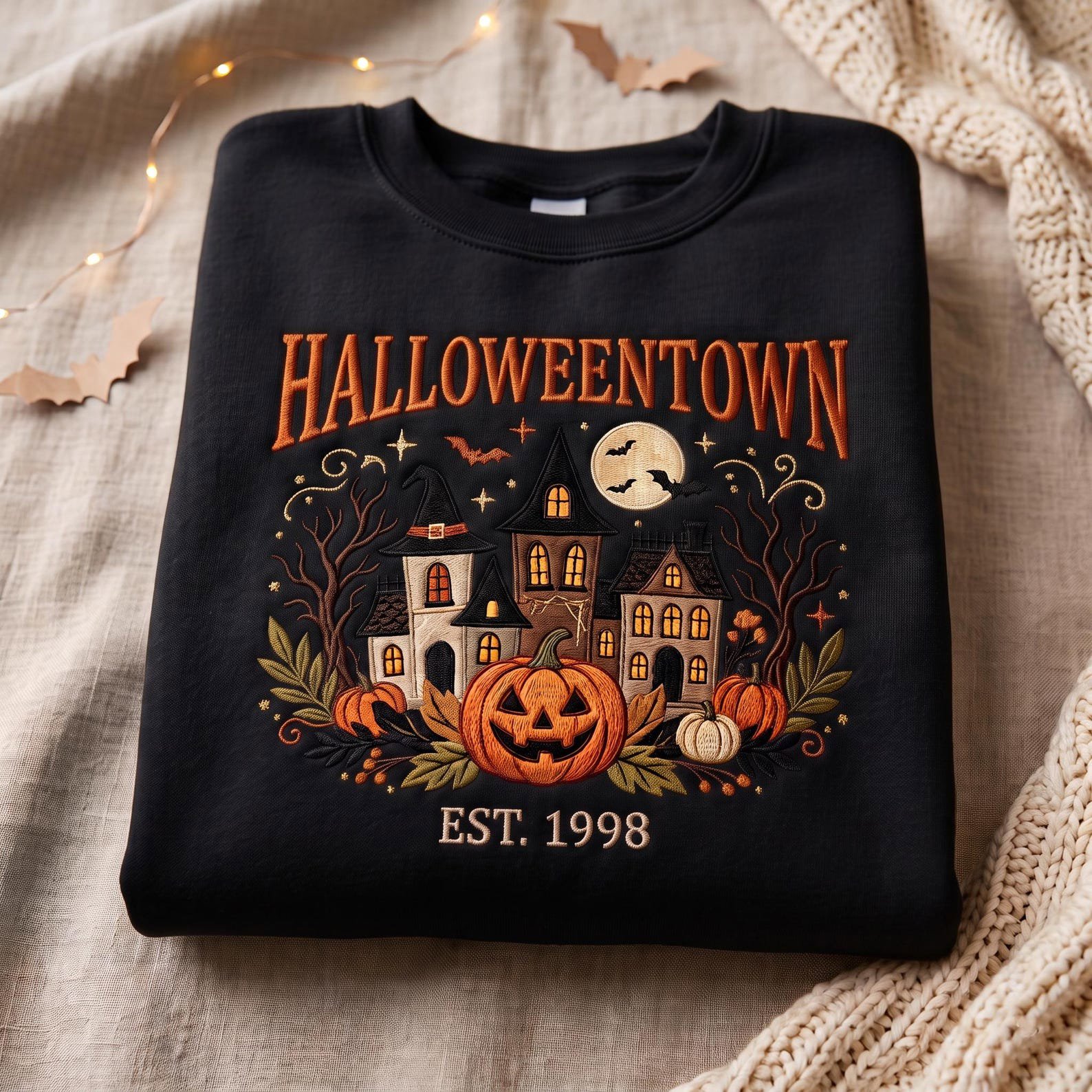 HalloweenTown Est. 1998 Embroidered Sweatshirt, Haunted House Pumpkin Shirt, Cozy Halloween Gift, Spooky Fall Crewneck 3
