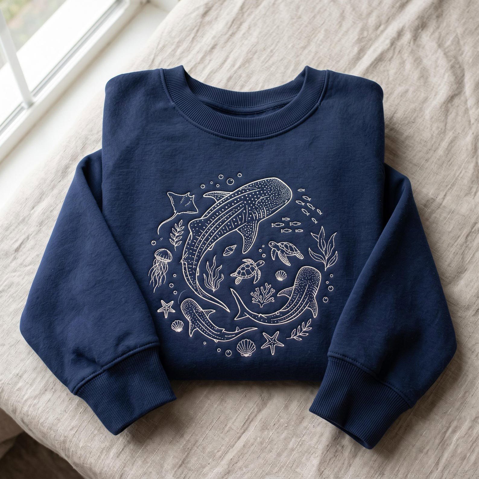 Whale Shark Crewneck, Embroidered Marine Life Sweatshirt, Ocean Lover Sweatshirt, Coastal Gift, Sea Animal Shirt, Marine Biology Gift 2