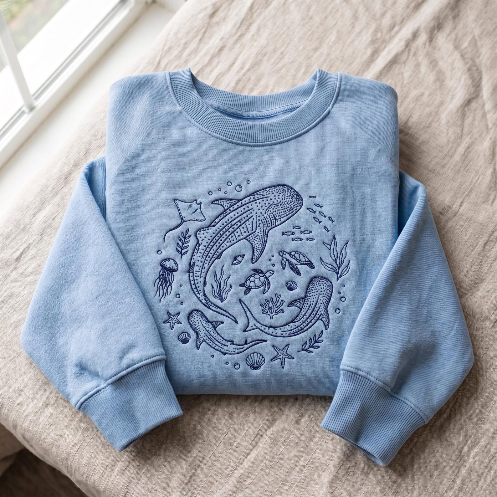 Whale Shark Crewneck, Embroidered Marine Life Sweatshirt, Ocean Lover Sweatshirt, Coastal Gift, Sea Animal Shirt, Marine Biology Gift 1