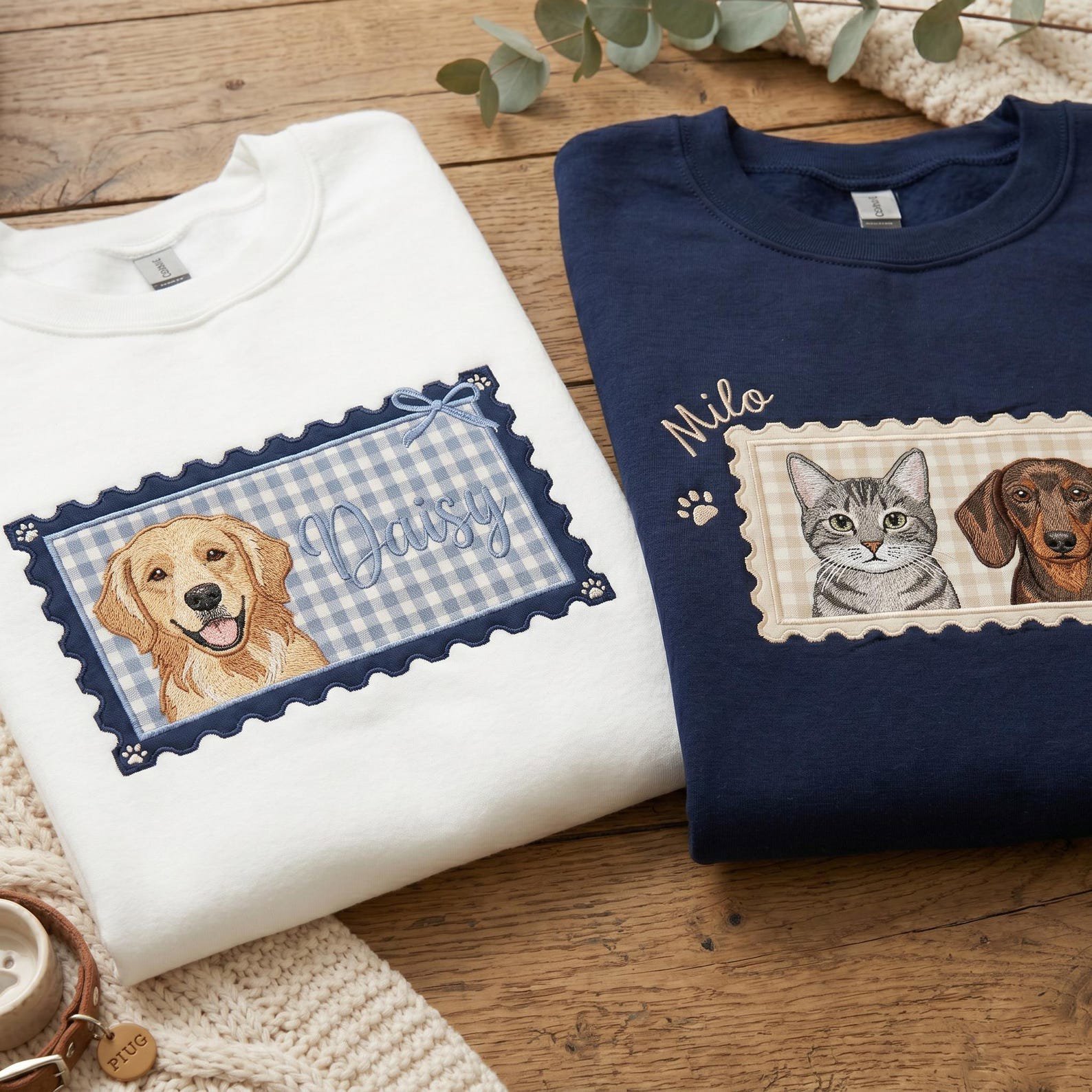 Embroidered Custom Pet Portrait Sweatshirt, Applique Dog Mom Shirt, Custom Photo Tee, Pet Lover Gift, Personalized Stamp Coquette Cat Shirt 4