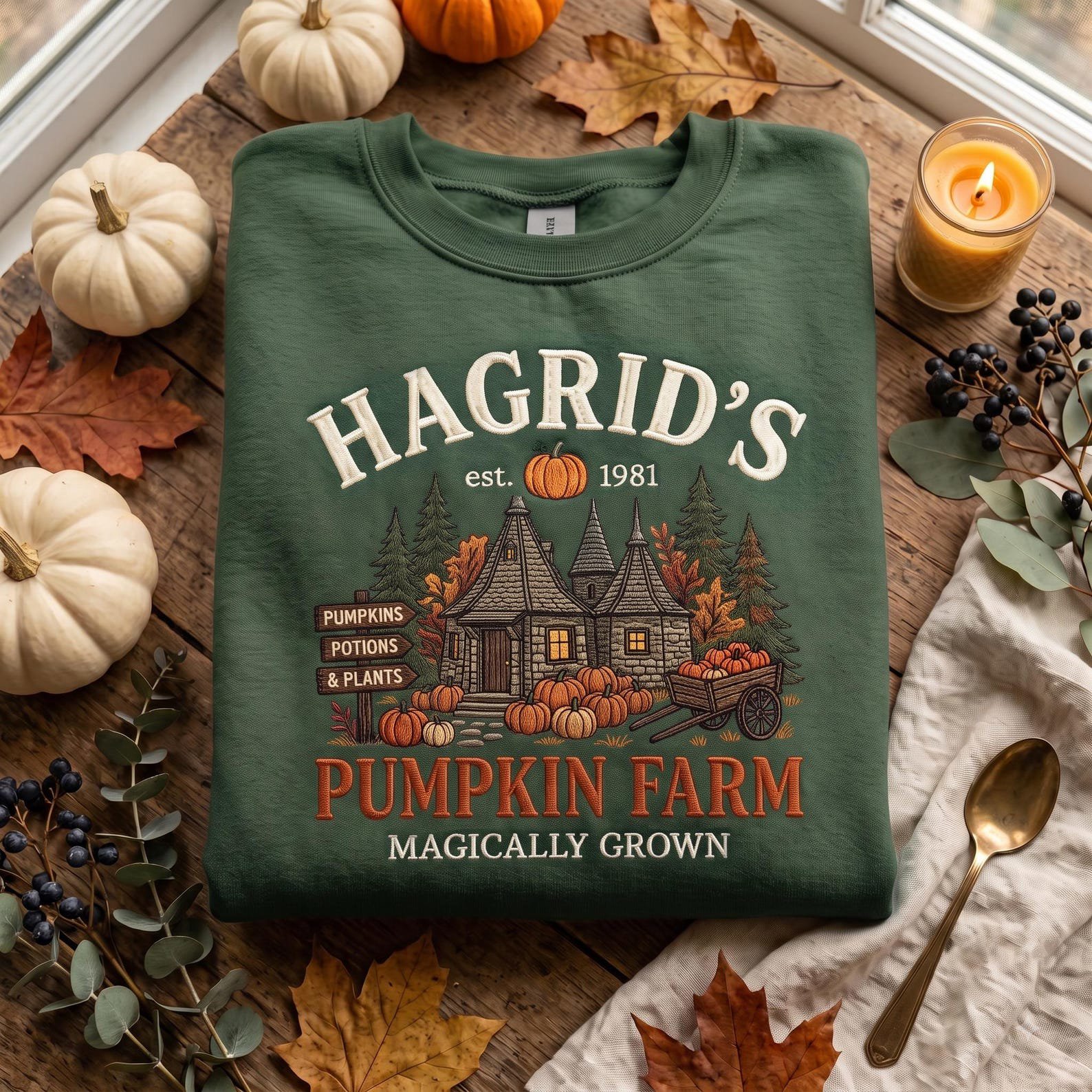 Pumpkin Farm Sweatshirt, Embroidered Fall Crewneck, Witchy Pumpkin Patch Shirt, Cozy Autumn Farm Gift for Her 1