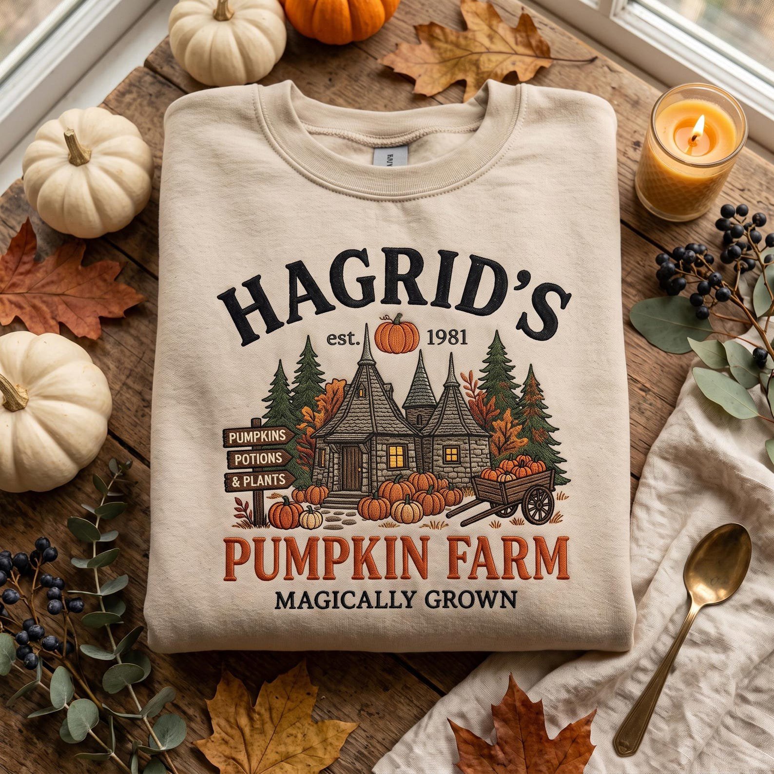 Pumpkin Farm Sweatshirt, Embroidered Fall Crewneck, Witchy Pumpkin Patch Shirt, Cozy Autumn Farm Gift for Her 2