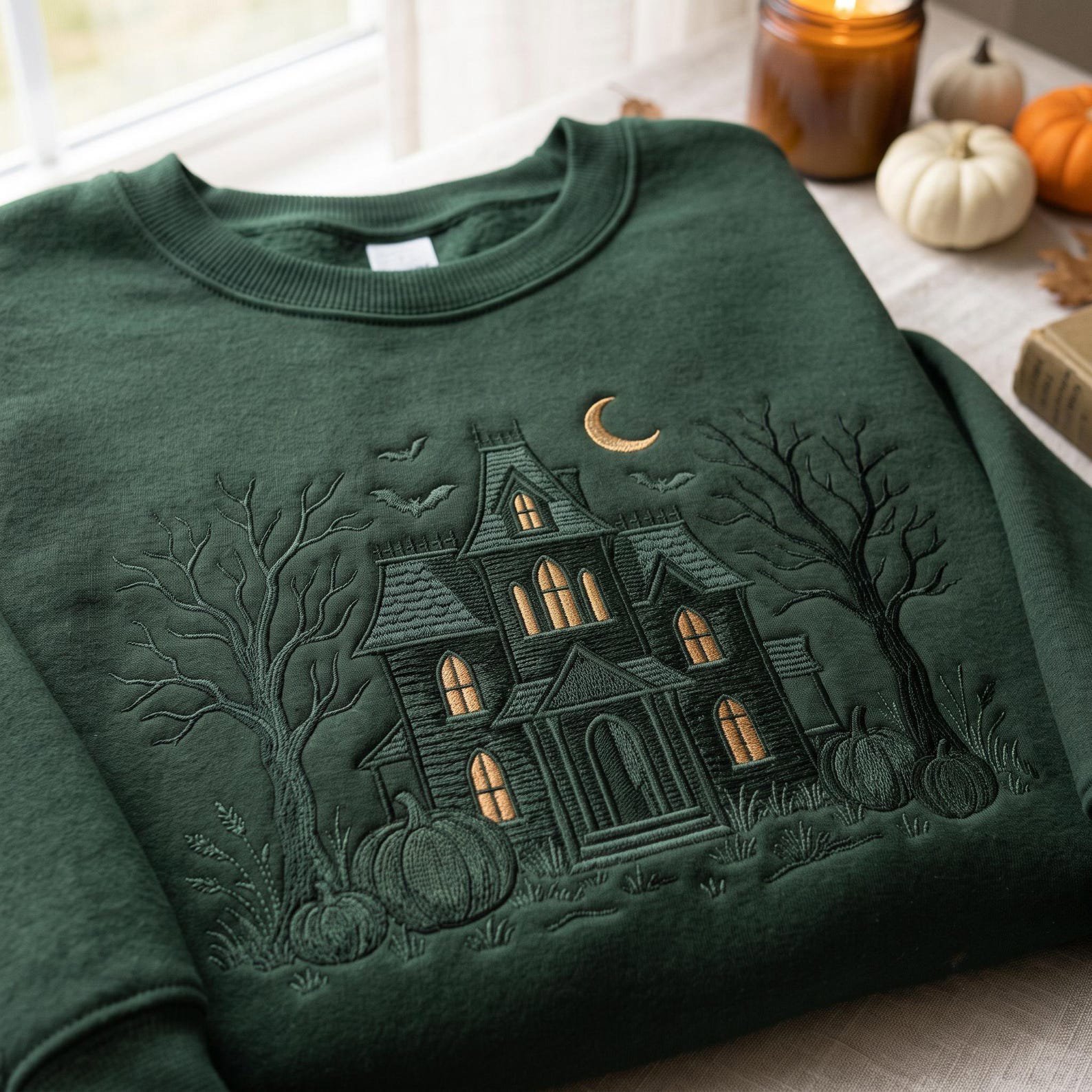 Haunted House Halloween Embroidered Sweatshirt, Monogram Haunted House Shirt, Spooky Mansion Shirt, Spooky Season Gift 2
