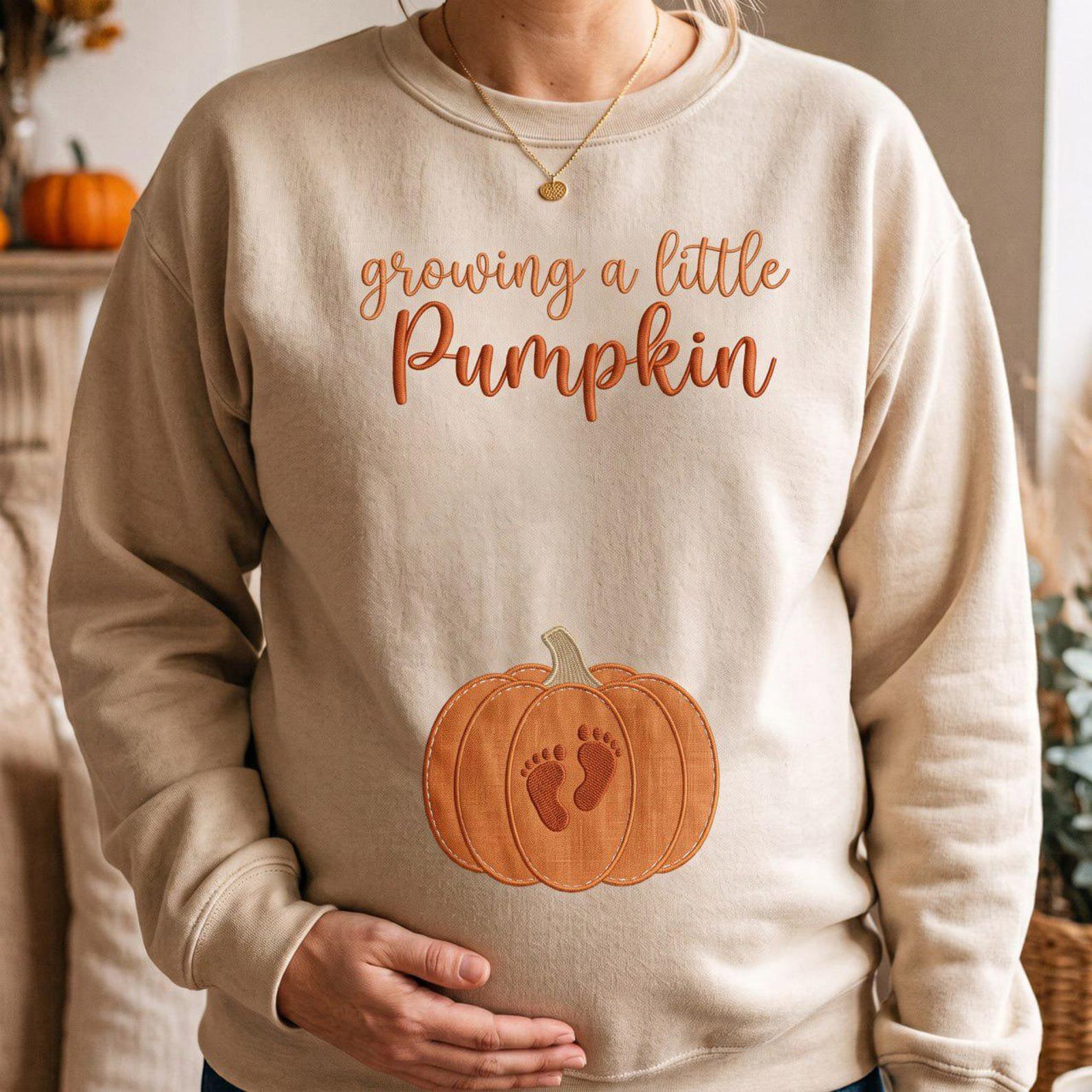 Growing a Little Pumpkin Applique Sweatshirt, Embroidered Fall Pregnancy Announcement Shirt, Baby Shower Gift for Mom, Maternity Halloween 2