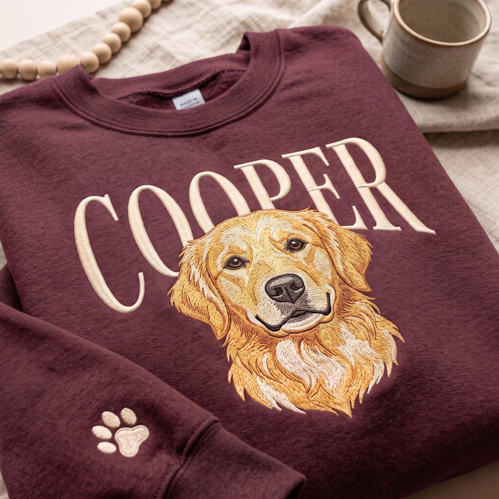 Embroidered Custom Dog Photo Sweatshirt, Custom Pet Portrait And Name Shirt, Dog Face with Name Shirt, Pet Photo Tee, Dog Lover Gift 3