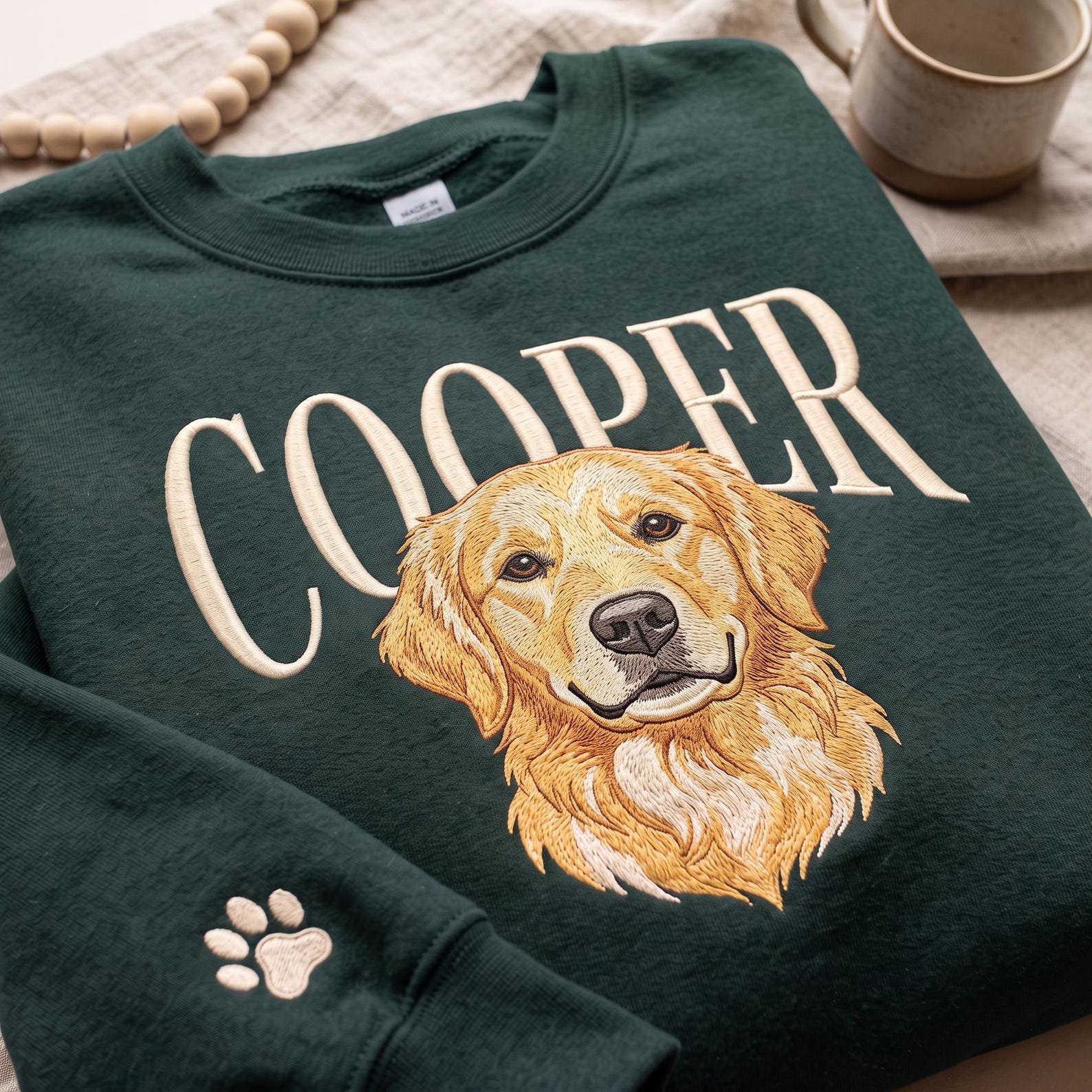 Embroidered Custom Dog Photo Sweatshirt, Custom Pet Portrait And Name Shirt, Dog Face with Name Shirt, Pet Photo Tee, Dog Lover Gift 4