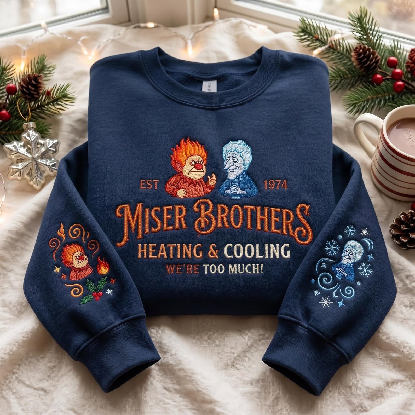 Embroidered Sweatshirt, Christmas Shirt, Heating and Cooling Holiday Crewneck, Year Without Santa Gift 2