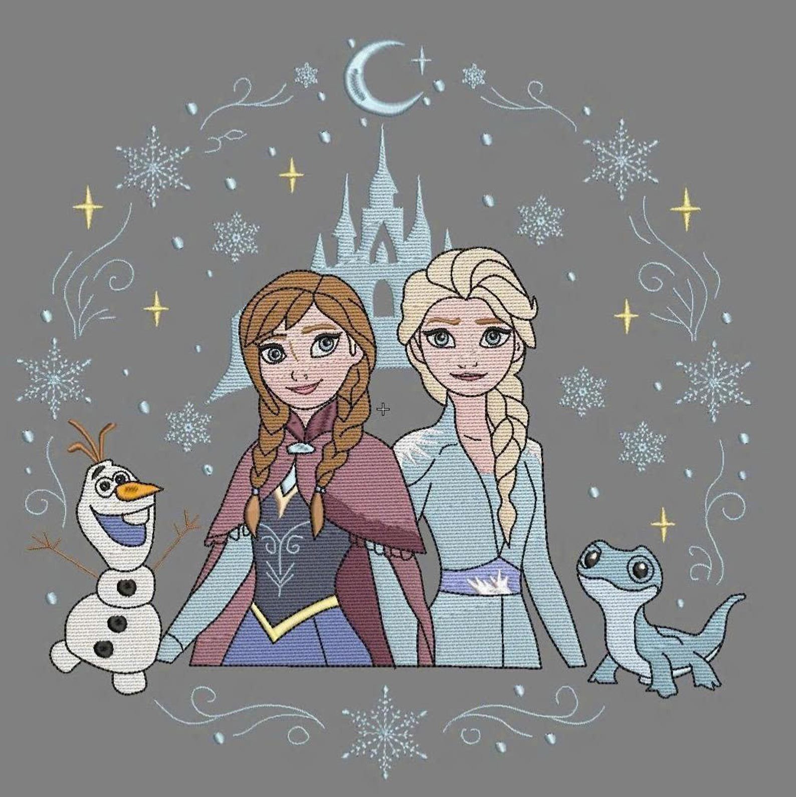 Frozen Elsa and Anna Embroidered Sweatshirt, Winter Princess Crewneck, Snowflake Castle Shirt, Magical Sister Holiday Gift 2