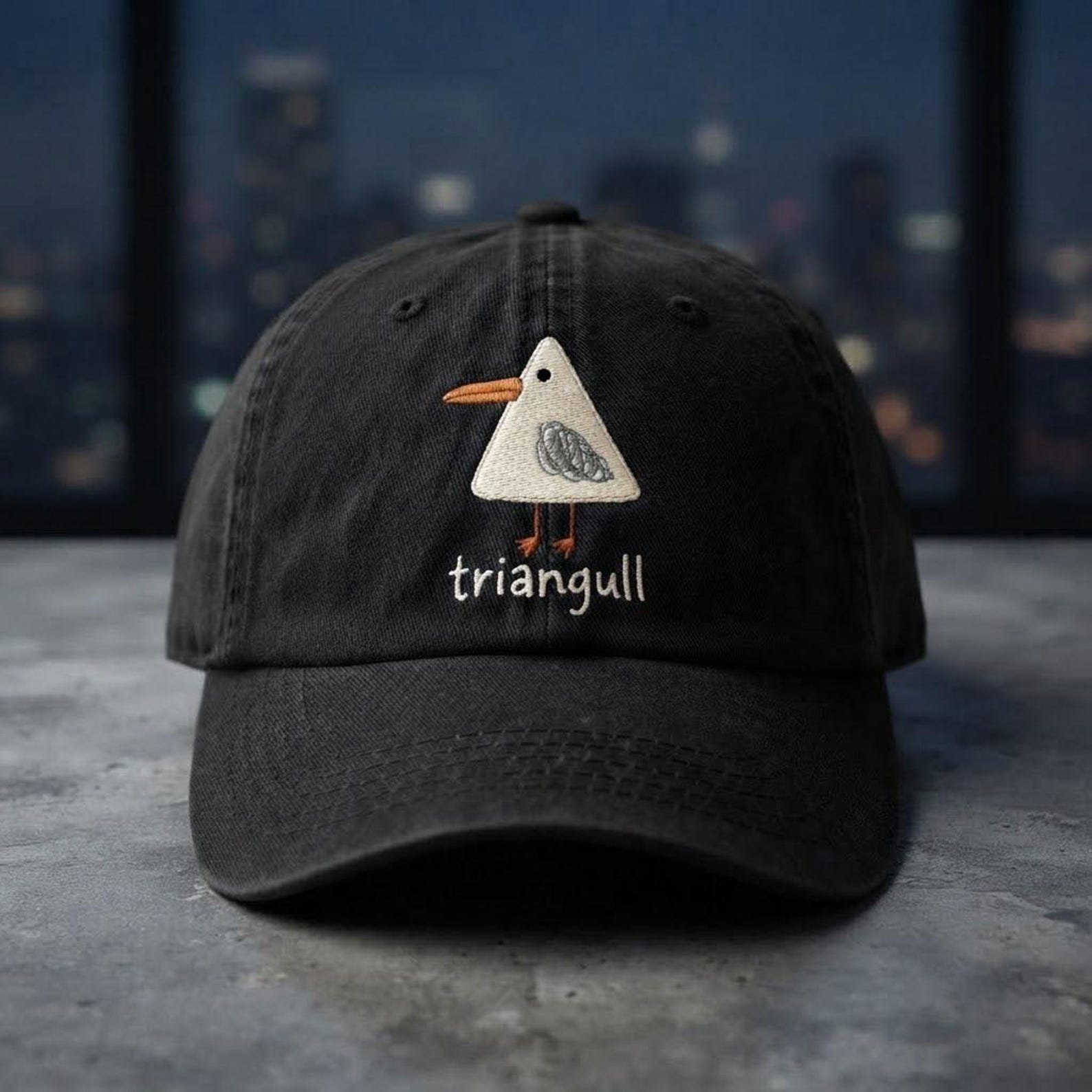 Embroidered Triangull Washed Hat, Funny Bird Dad Hat, Minimal Geometric Animal Cap, Cute Quirky Gift, Casual Everyday Hat Accessory 3