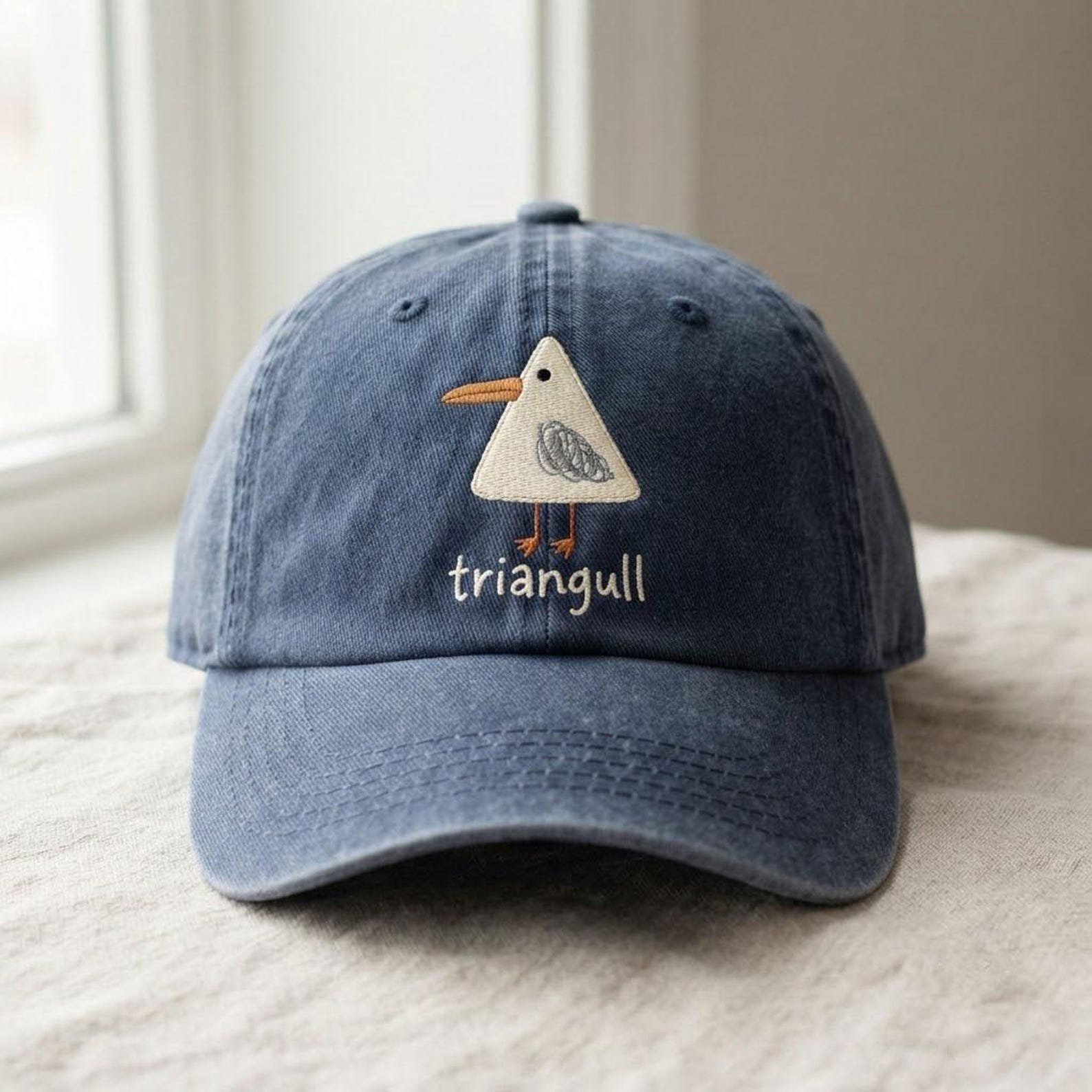 Embroidered Triangull Washed Hat, Funny Bird Dad Hat, Minimal Geometric Animal Cap, Cute Quirky Gift, Casual Everyday Hat Accessory 2