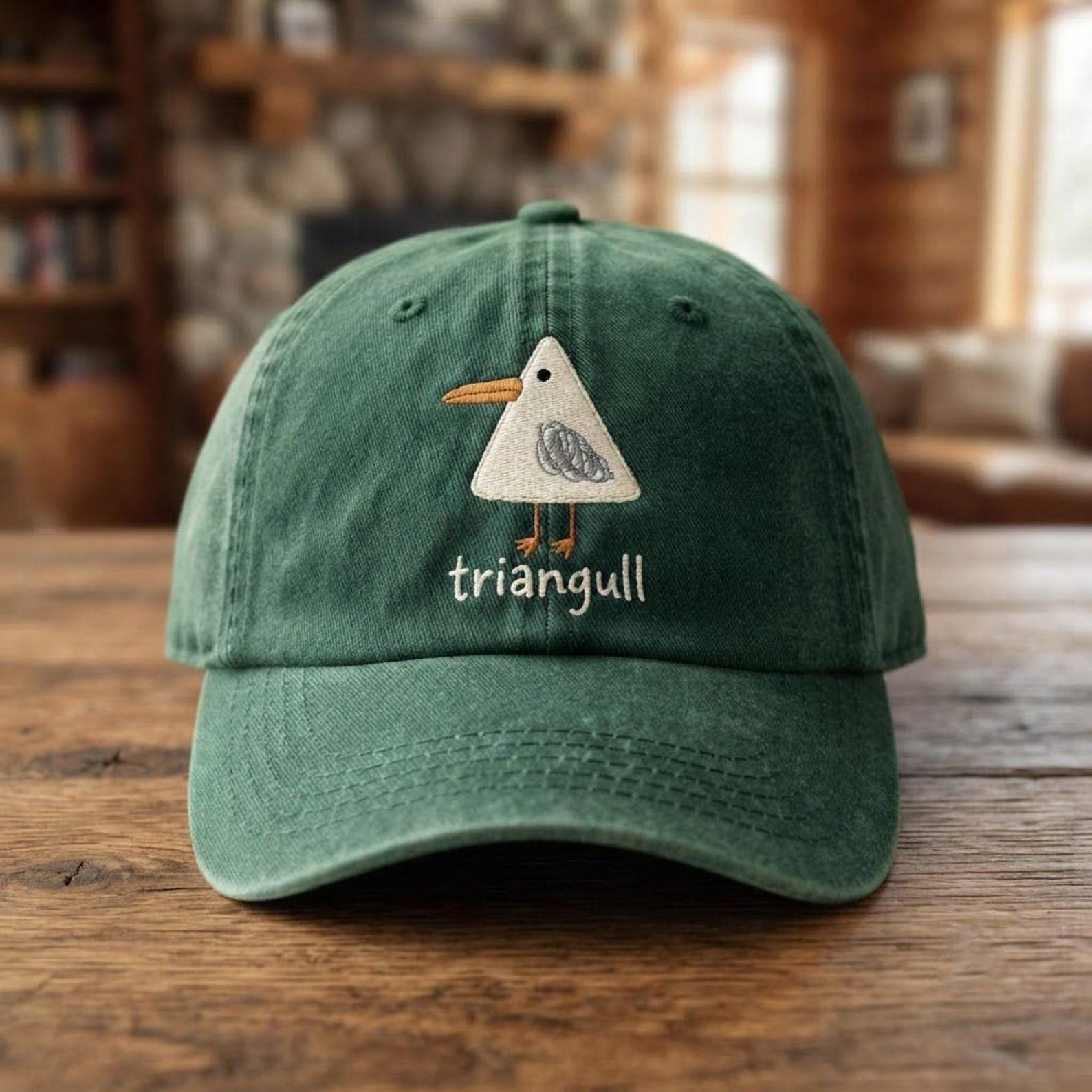 Embroidered Triangull Washed Hat, Funny Bird Dad Hat, Minimal Geometric Animal Cap, Cute Quirky Gift, Casual Everyday Hat Accessory 1