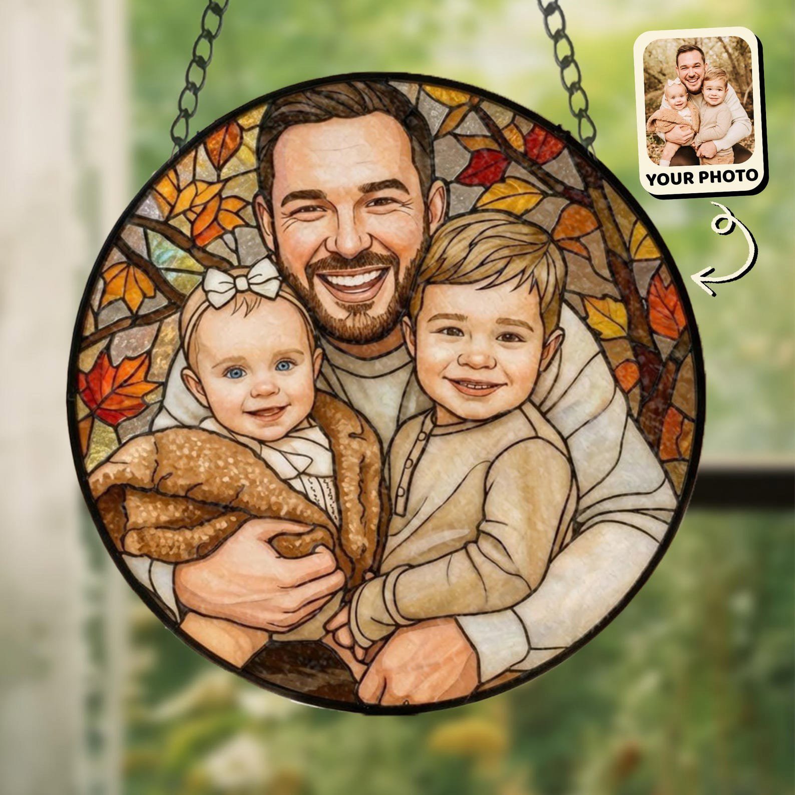 Custom Family Photo Stained Glass Suncatcher, Personalized Portrait Suncatcher, Holiday Keepsake, Custom Photo Gift For Mother, Gift For Dad 4