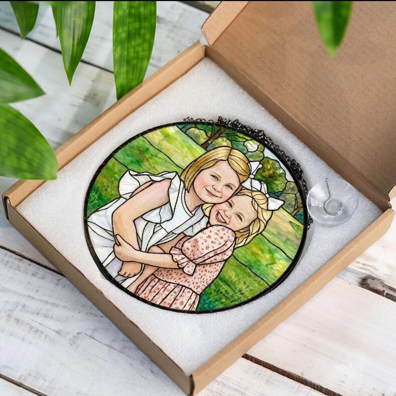 Custom Family Photo Stained Glass Suncatcher, Personalized Portrait Suncatcher, Holiday Keepsake, Custom Photo Gift For Mother, Gift For Dad 5