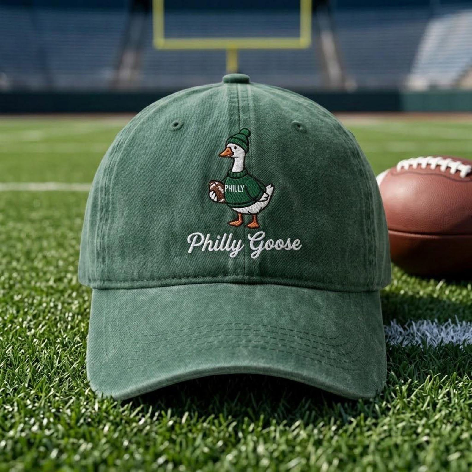 Philly Football Goose Embroidered Hat, Washed Dad Cap, Funny Goose Game Day Hat, Philadelphia Sports Lover Football Gift 1