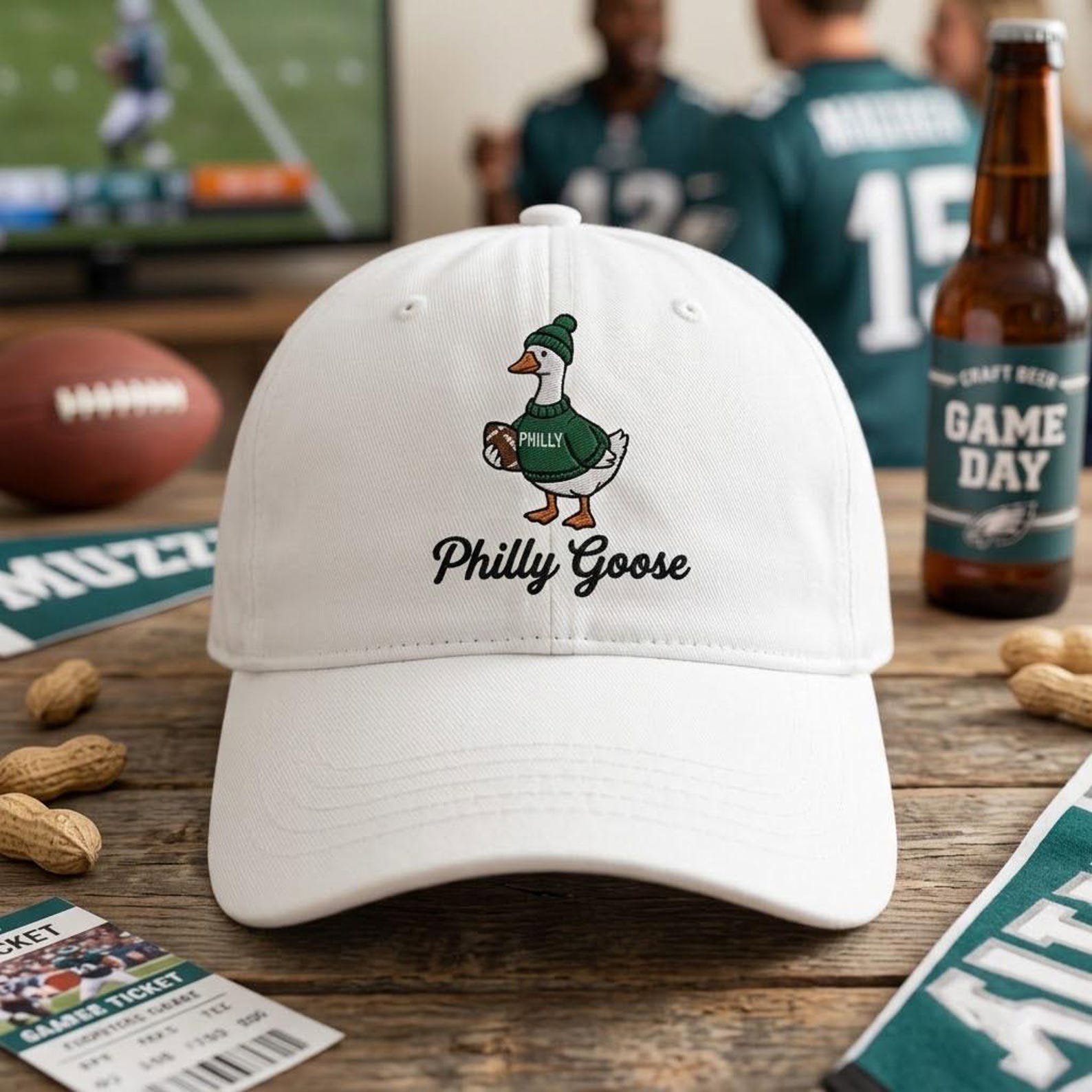Philly Football Goose Embroidered Hat, Washed Dad Cap, Funny Goose Game Day Hat, Philadelphia Sports Lover Football Gift 3