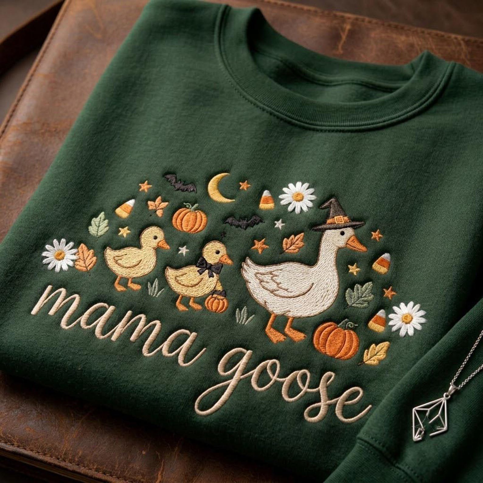 Embroidered Mama Goose Sweatshirt, Witch Goose Halloween Crewneck, Cute Ducklings Pumpkin Patch Fall Autumn Mama Shirt 2