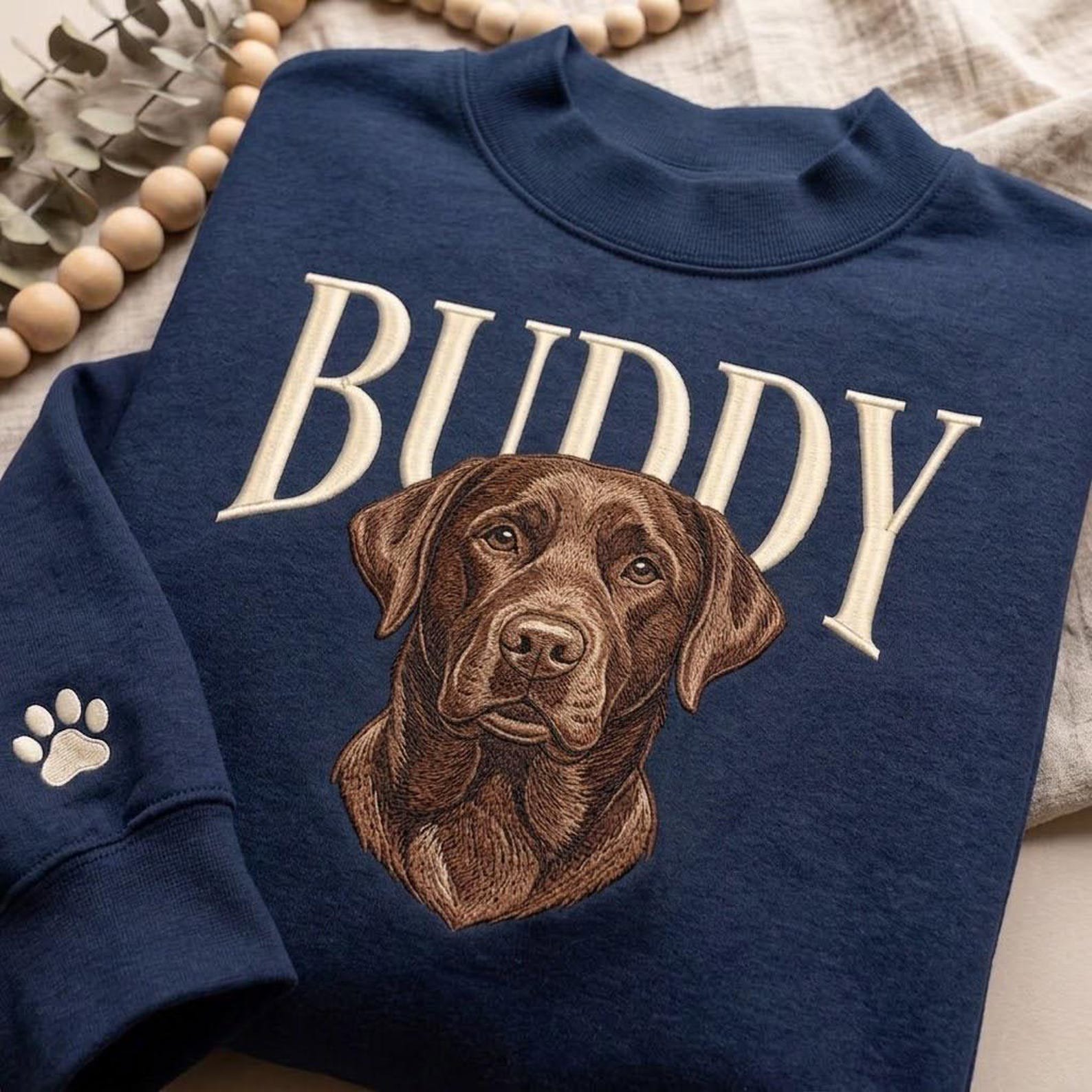 Custom Dog Portrait Embroidered Sweatshirt, Personalized Pet Name Crewneck, Golden Retriever Memorial Shirt, Dog Lover Gift 3