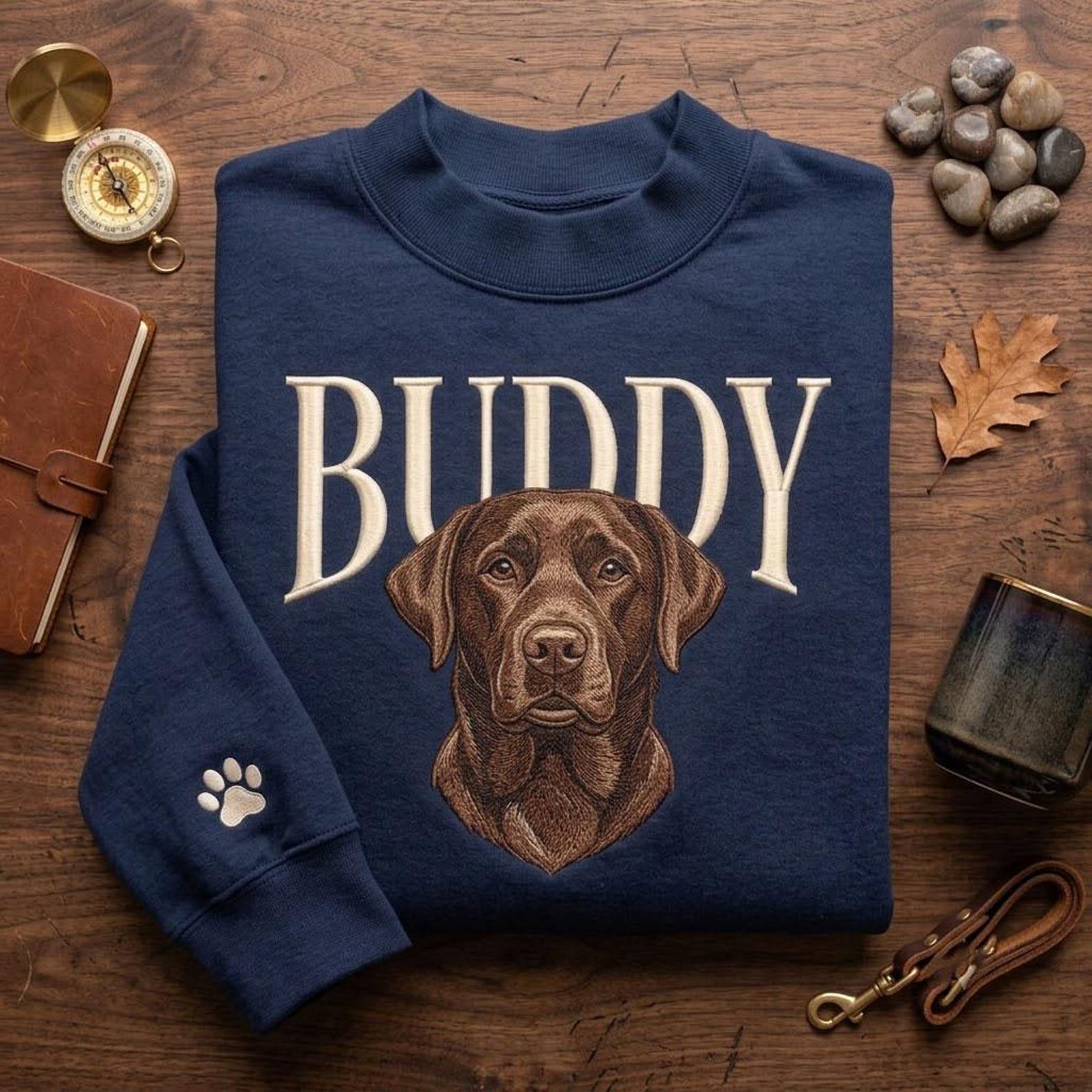 Custom Dog Portrait Embroidered Sweatshirt, Personalized Pet Name Crewneck, Golden Retriever Memorial Shirt, Dog Lover Gift 4