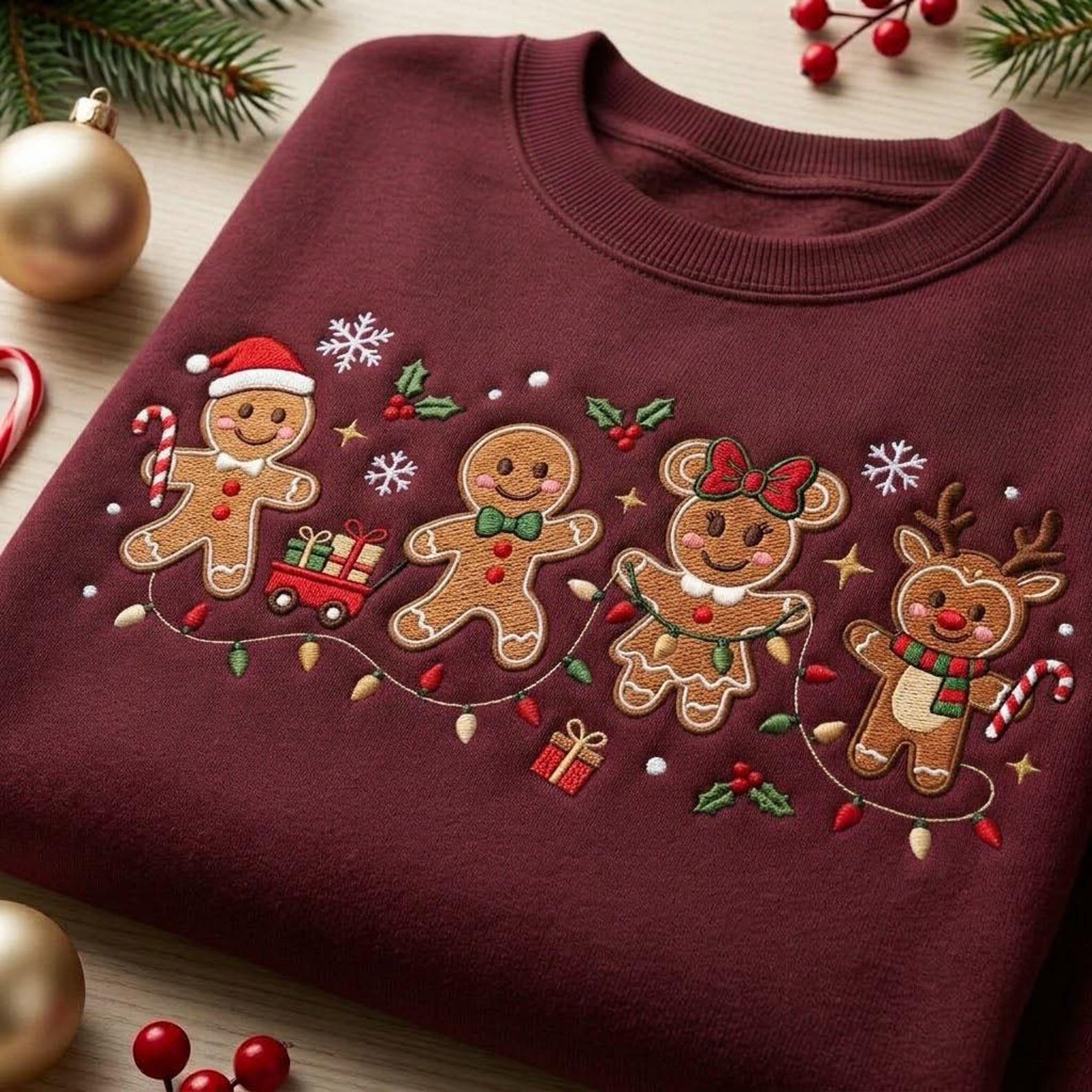 Christmas Gingerbread Embroidered Sweatshirt, Cute Cookie Family Crewneck, Festive Holiday Character Shirt, Cozy Winter Xmas Gift 3