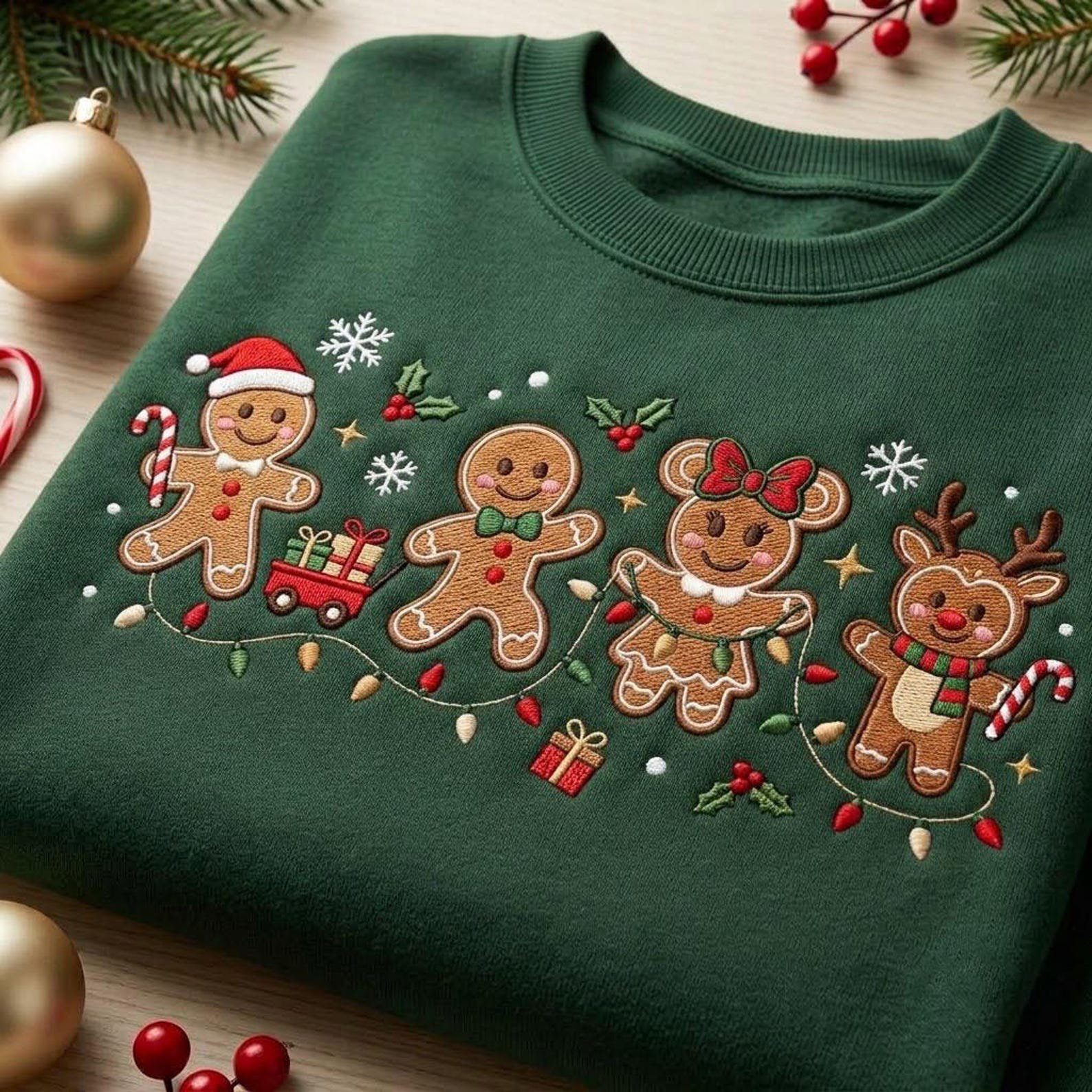 Christmas Gingerbread Embroidered Sweatshirt, Cute Cookie Family Crewneck, Festive Holiday Character Shirt, Cozy Winter Xmas Gift 1