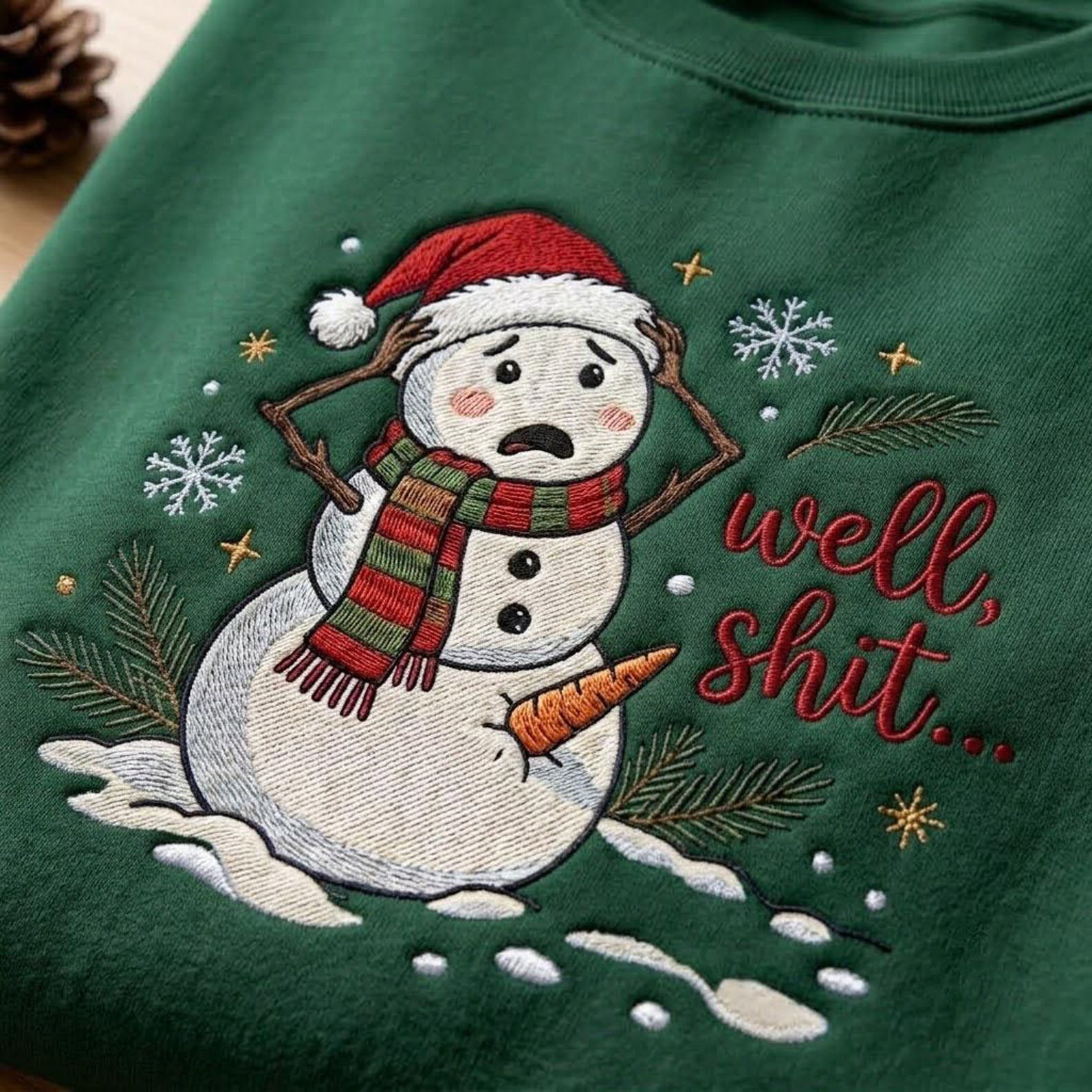Well Shit Snowman Embroidered Sweatshirt, Funny Christmas Crewneck, Sarcastic Holiday Shirt, Adult Humor Winter Christmas Gift 2